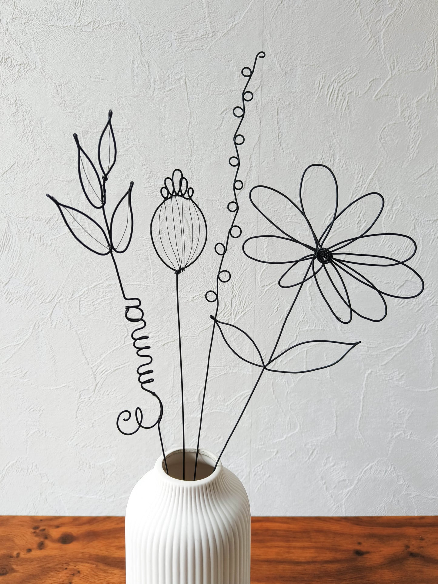 Echte Drahtblumen, personalisierter Blumenstrauß, Tischdekoration aus Draht, personalisierte Vornamen, lebenslange Garantie, Geschenk