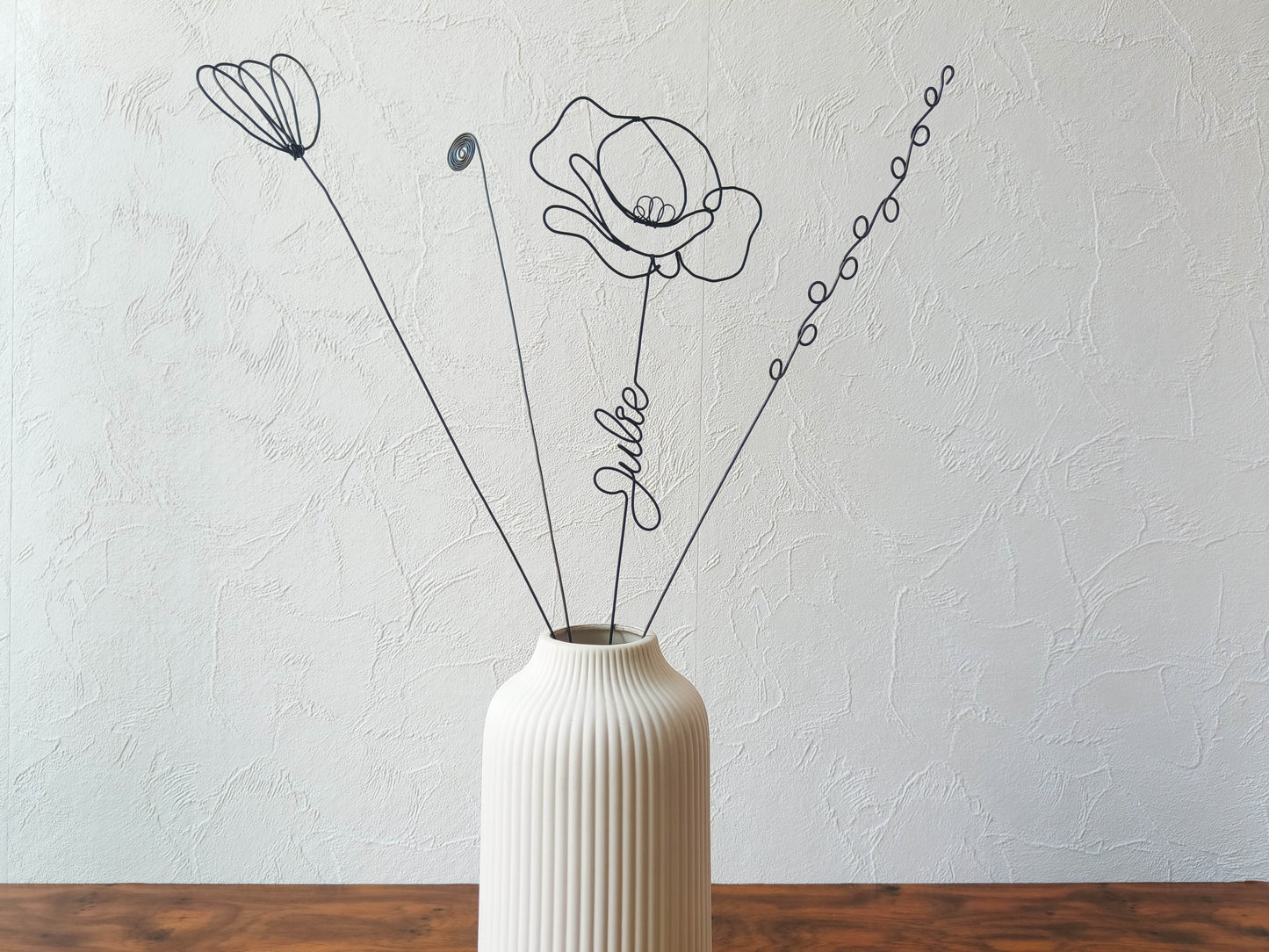 Vorname aus echtem anpassbarem Draht, Mohn aus geglühtem Draht, personalisierte Blume, Wanddekoration, Drahtblume, Mohn