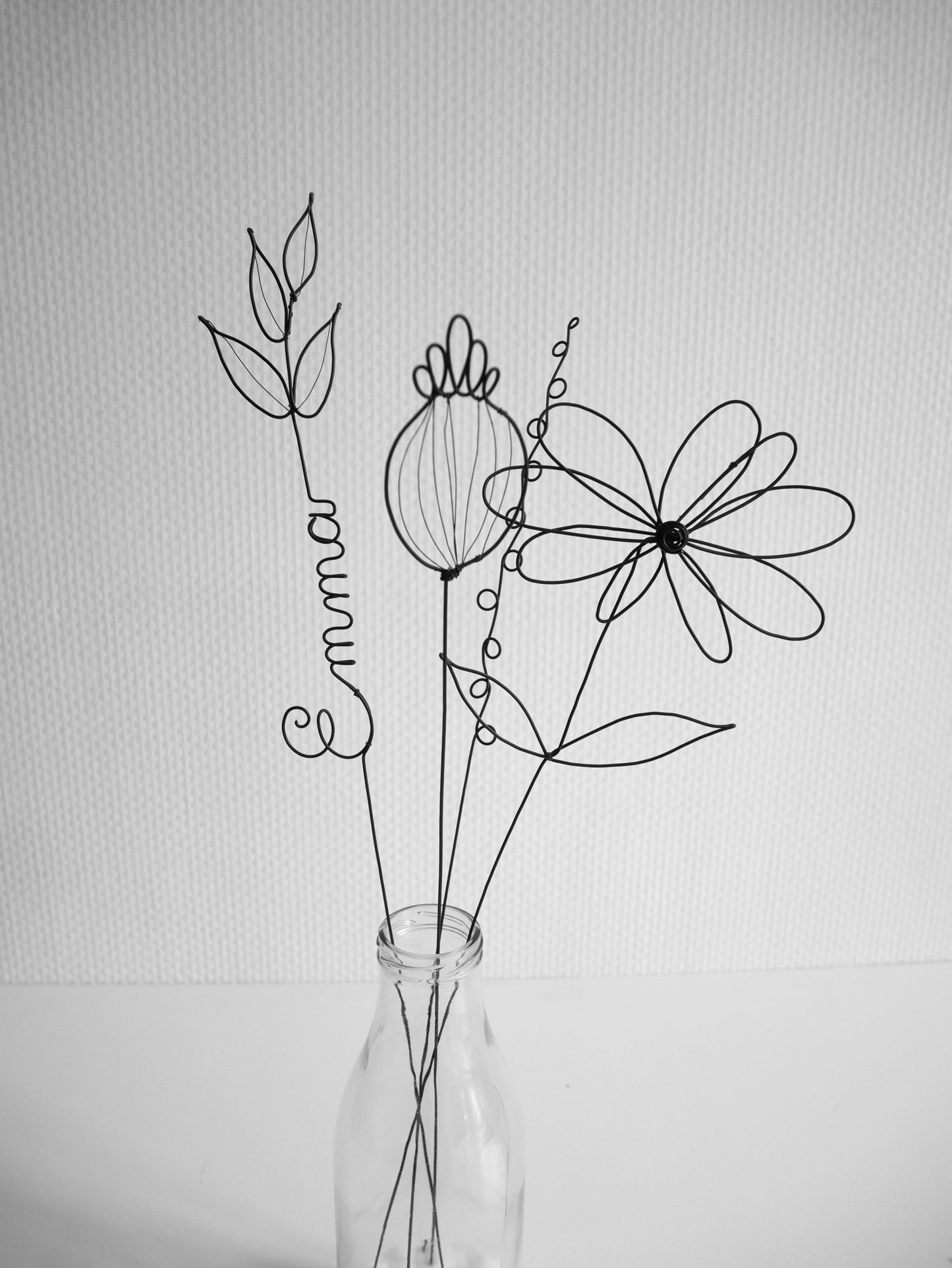 Echte Drahtblumen, personalisierter Blumenstrauß, Tischdekoration aus Draht, personalisierte Vornamen, lebenslange Garantie, Geschenk
