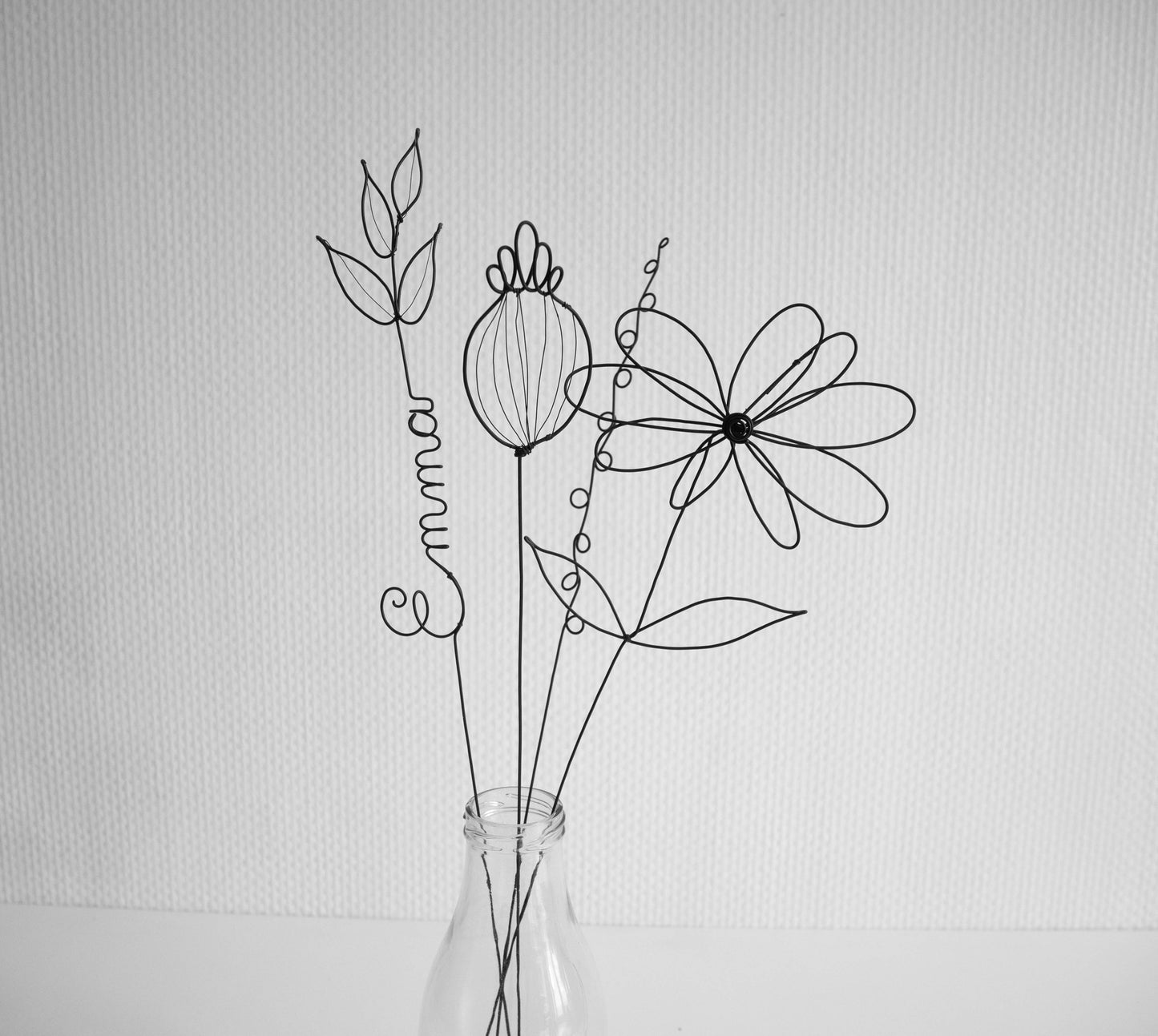 Echte Drahtblumen, personalisierter Blumenstrauß, Tischdekoration aus Draht, personalisierte Vornamen, lebenslange Garantie, Geschenk