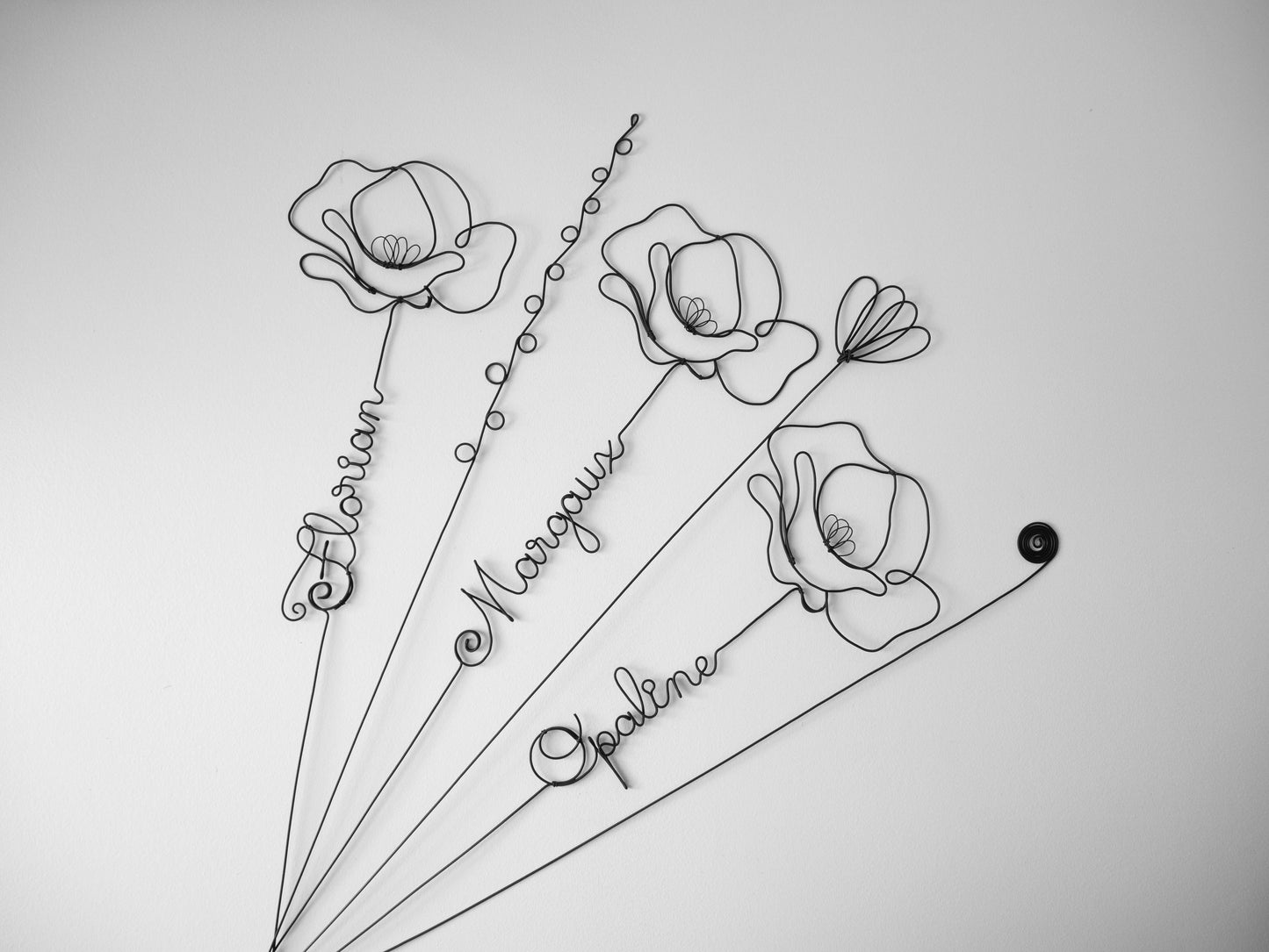 Vorname aus echtem anpassbarem Draht, Mohn aus geglühtem Draht, personalisierte Blume, Wanddekoration, Drahtblume, Mohn