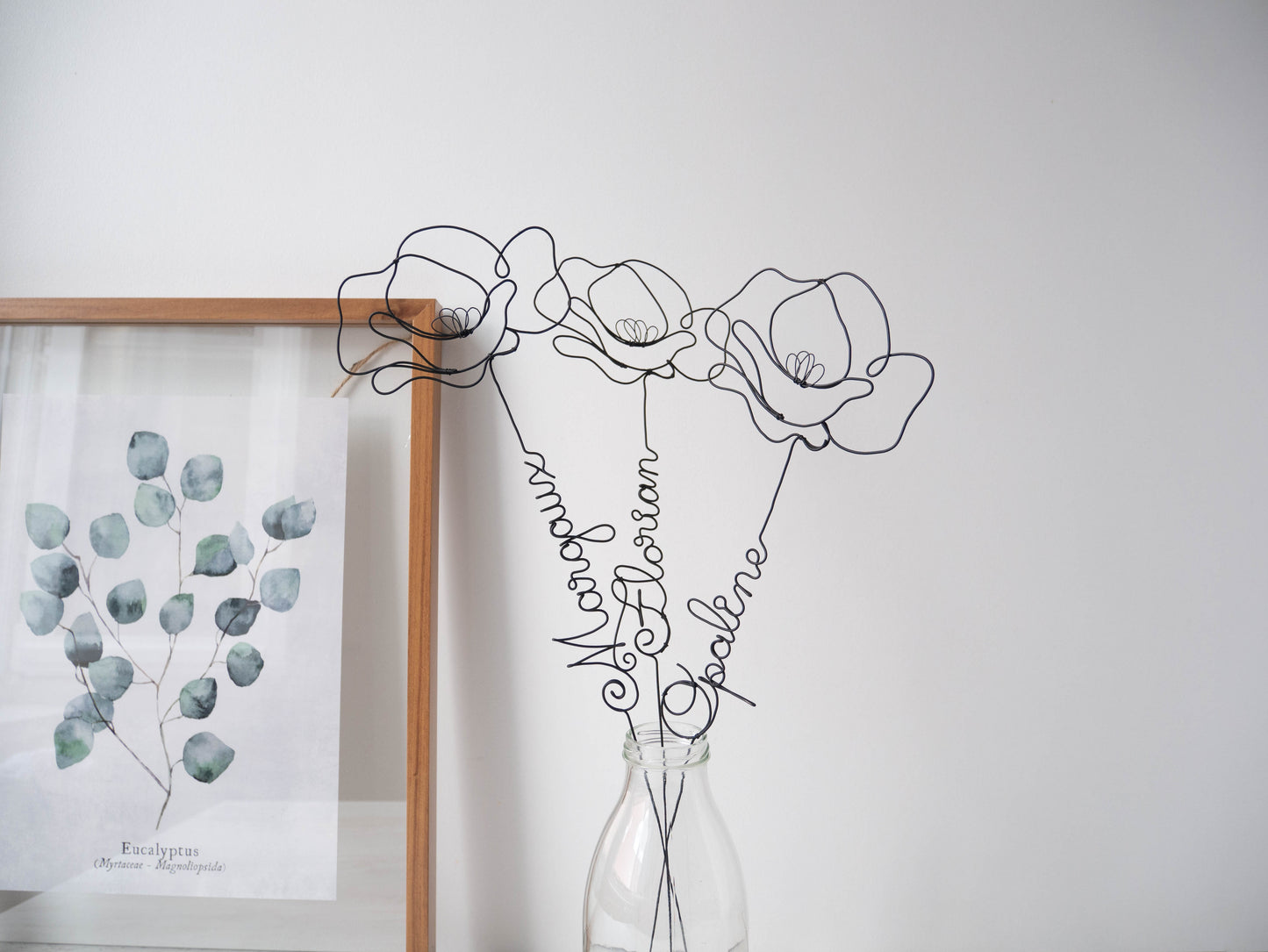Vorname aus echtem anpassbarem Draht, Mohn aus geglühtem Draht, personalisierte Blume, Wanddekoration, Drahtblume, Mohn