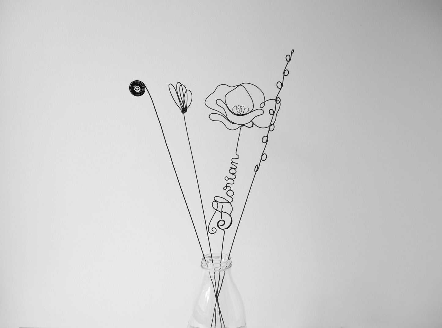 Vorname aus echtem anpassbarem Draht, Mohn aus geglühtem Draht, personalisierte Blume, Wanddekoration, Drahtblume, Mohn