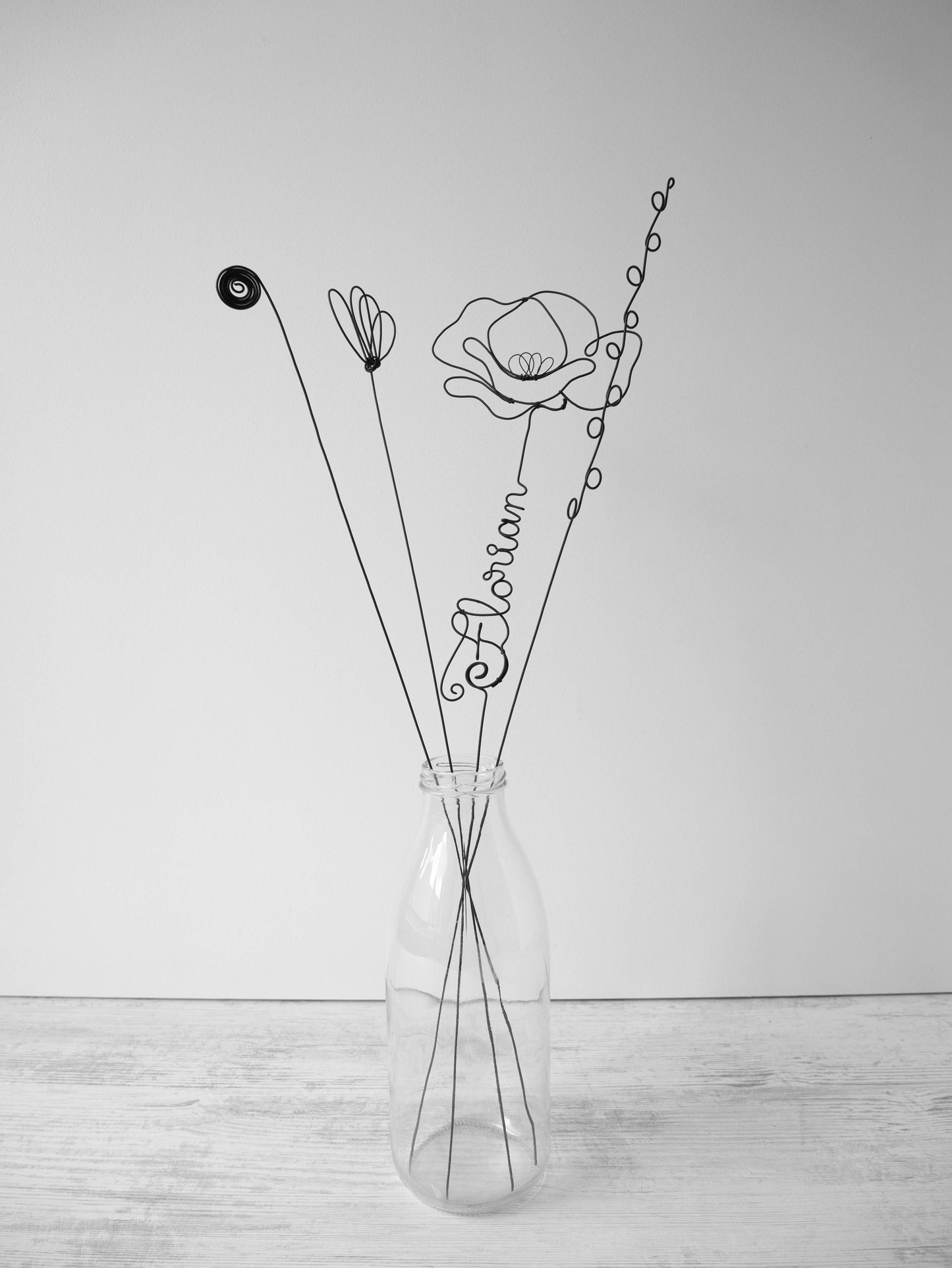 Vorname aus echtem anpassbarem Draht, Mohn aus geglühtem Draht, personalisierte Blume, Wanddekoration, Drahtblume, Mohn