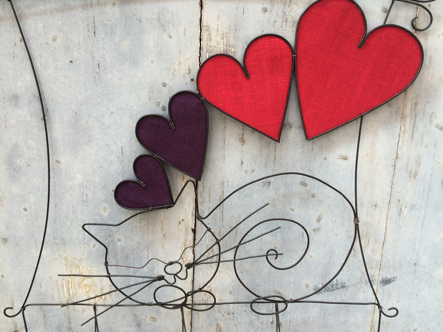 Chat fil de fer recuit, maison, décoration murale, phrase décorative, mot, citation, déco nature, chat endormi, coeur rouge, déco sticker