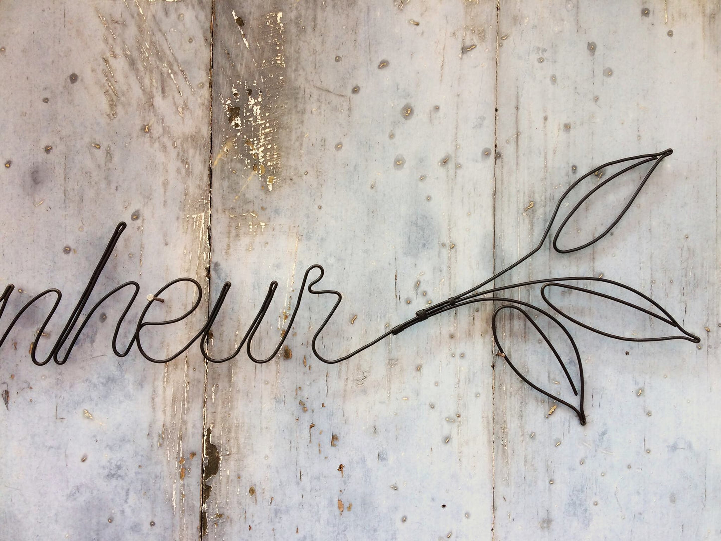 Türschild HAPPINESS aus geglühtem Draht, Botschaft aus Draht, Satz, Vorname aus Draht, Skulptur, Wanddekoration, Wandaufkleber