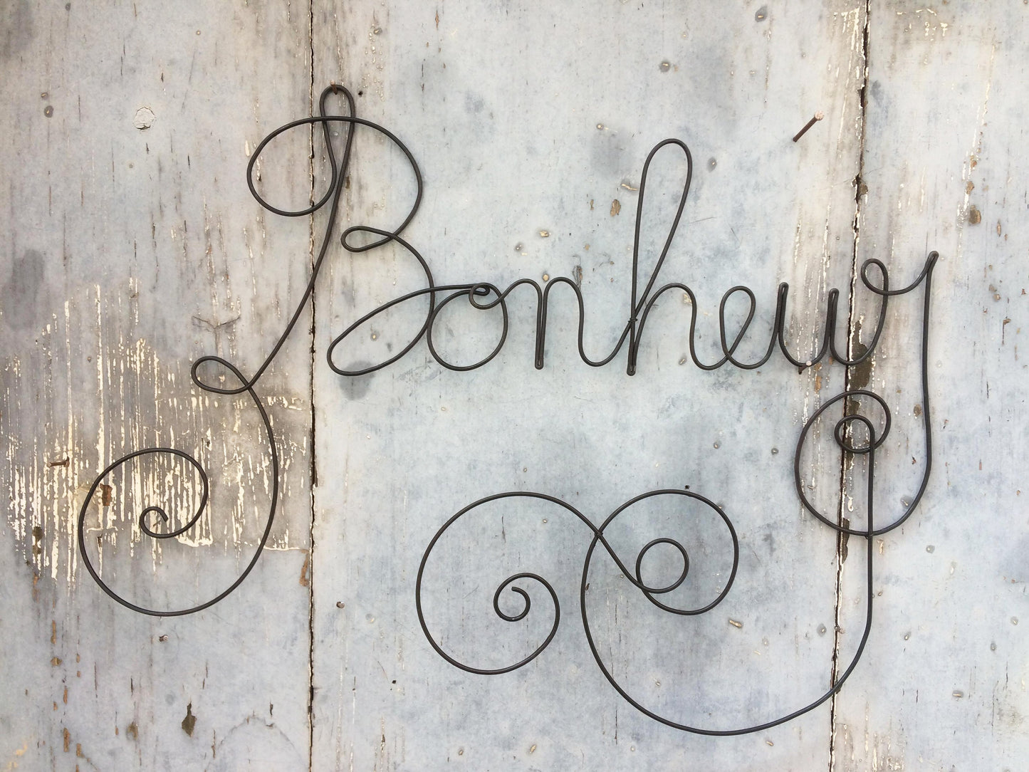 Word Happiness in annealed wire, metal message, sentence, quote, sculpture, wall decoration, door plaque, gift idea, wall decoration