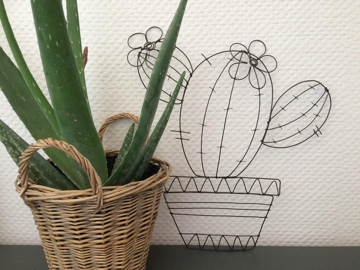 Cactus plante décoration murale, cactus décor à poser, mexique, cactus métal fil de fer recuit, déco vintage, déco tendance, cactus filaire