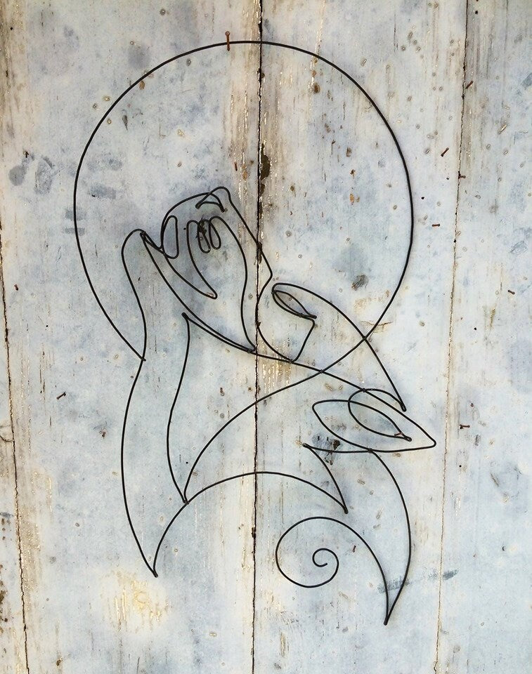 Loup masque en fil de fer recuit, décoration murale géométrique, décoration métallique, décoration bohème nature, animal sauvage