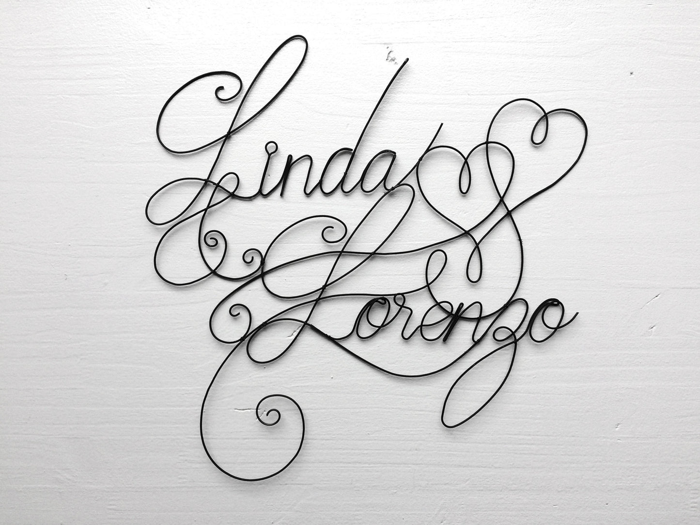 Prénom fil de fer, prénom personnalisable, double prénom, déco mariage, duo prénom, décoration murale, écriture murale, plaque de porte