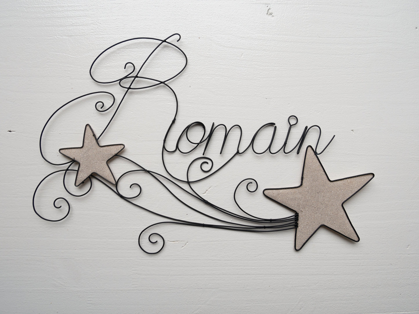 Anpassbarer Vorname aus Draht, römisch, Vorname Sternschnuppe, Wanddekoration Kind, Türschild Vorname, Geburtsgeschenk