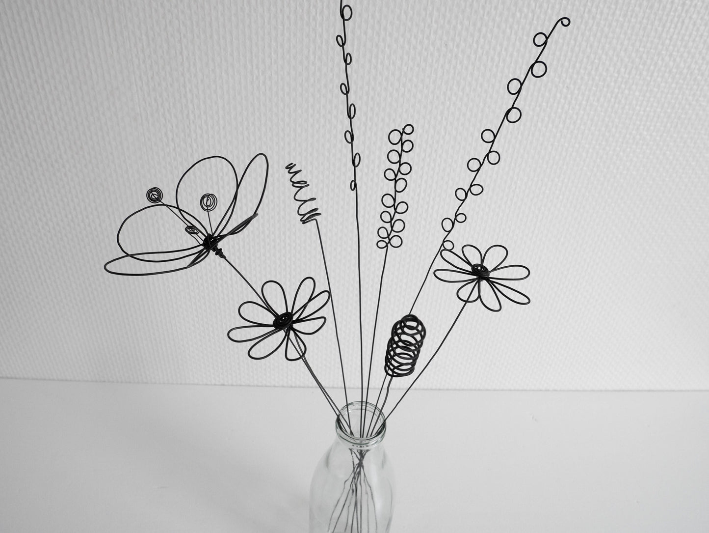 Bouquet de 10 fleurs 3D en fil de fer recuit pâquerette et capucine 3D, décoration murale floral, déco bohème nature, cadeau maitresse