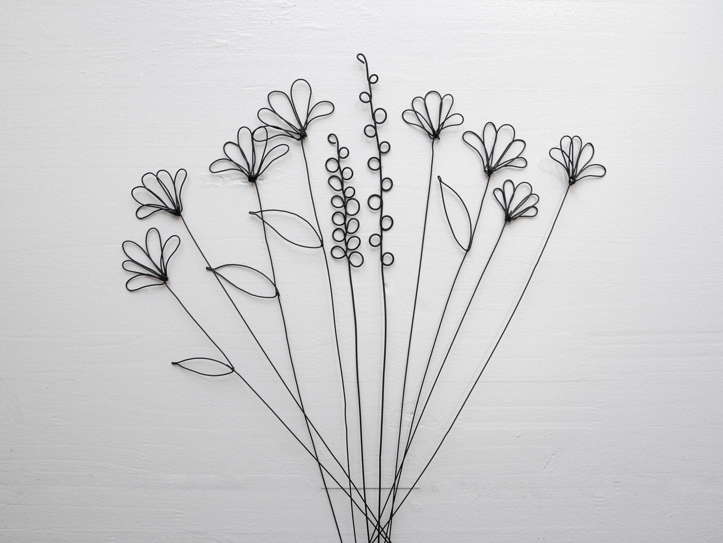 Bouquet de 10 fleurs en fil de fer recuit herbes sauvage des champs, décoration floral, déco nature, herbes, graines, coquelicot, rose