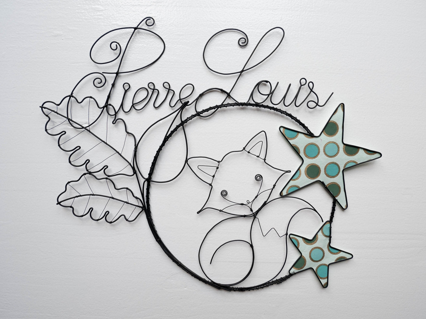 Prénom fil de fer personnalisable, prénom fil de fer recuit, prénom avec renard, feuille métal, thème automne, cadeau de naissance