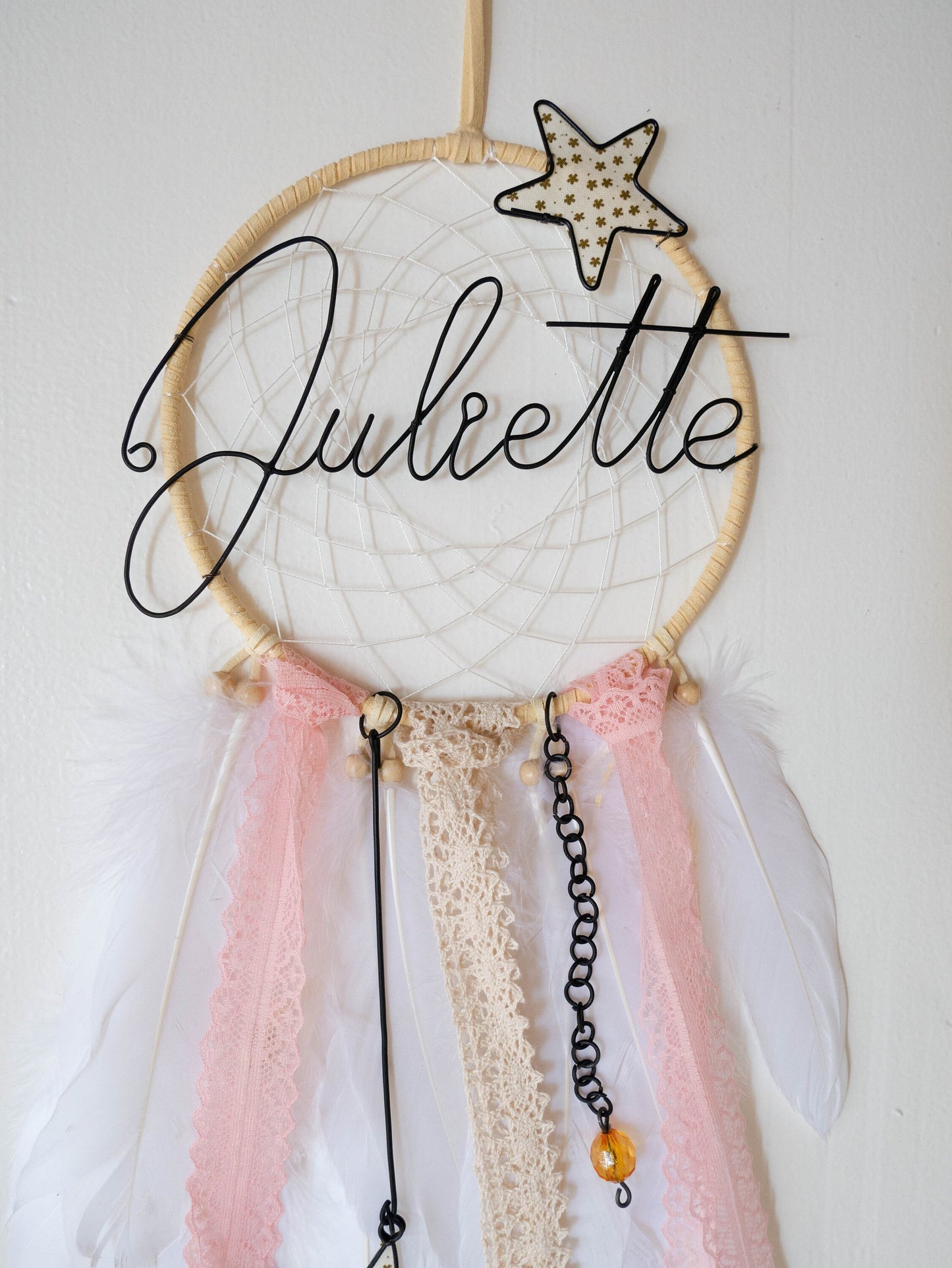 Attrape rêve prénom personnalisable en fil de fer recuit, Déco chambre, cadeau de naissance unique et original, cadeau anniversaire