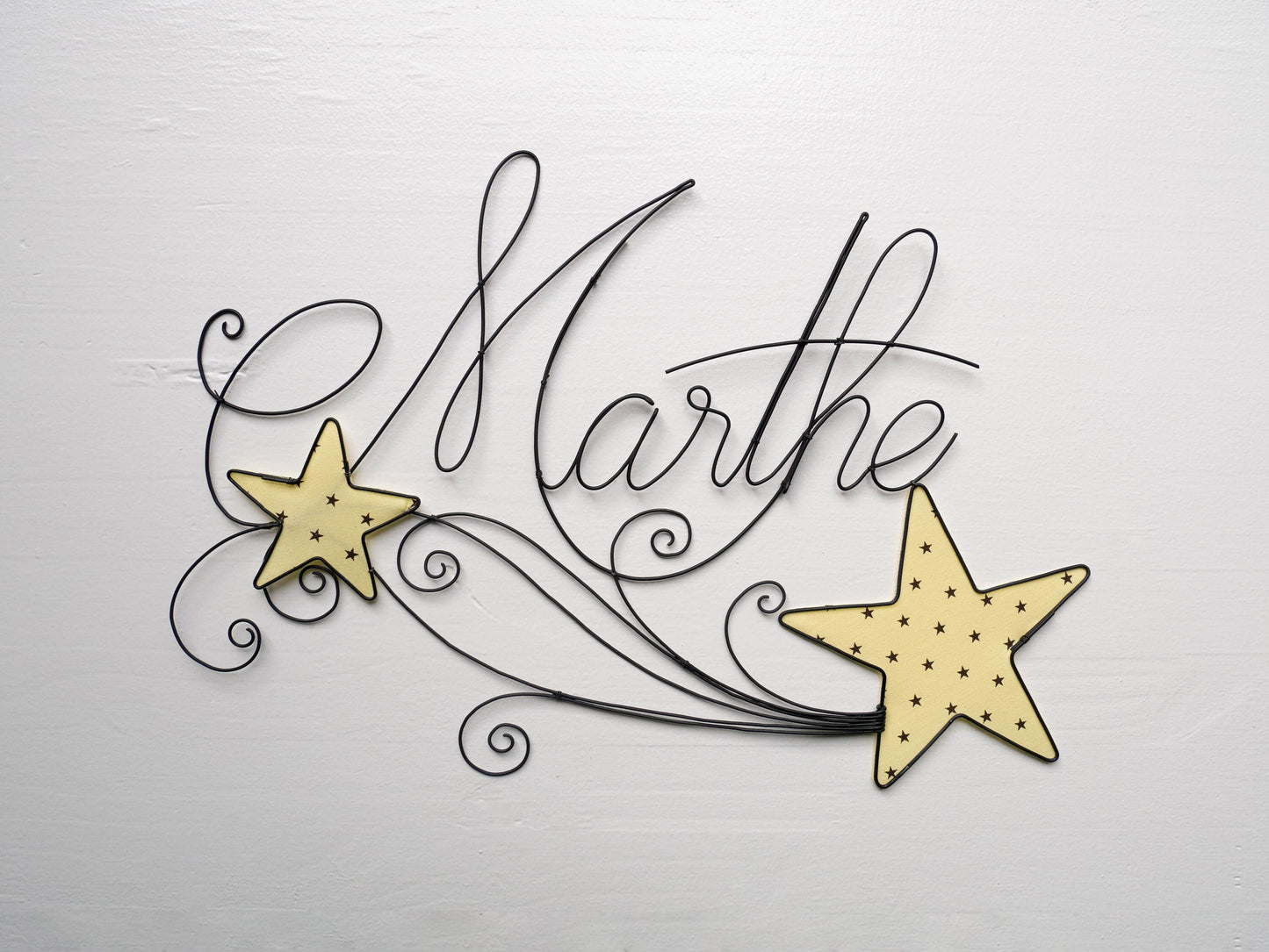 Anpassbarer Vorname aus Draht, römisch, Vorname Sternschnuppe, Wanddekoration Kind, Türschild Vorname, Geburtsgeschenk
