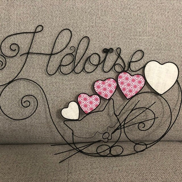 Wire first name, customizable first name, annealed wire cat, child's room decoration, door plaque, annealed wire first name