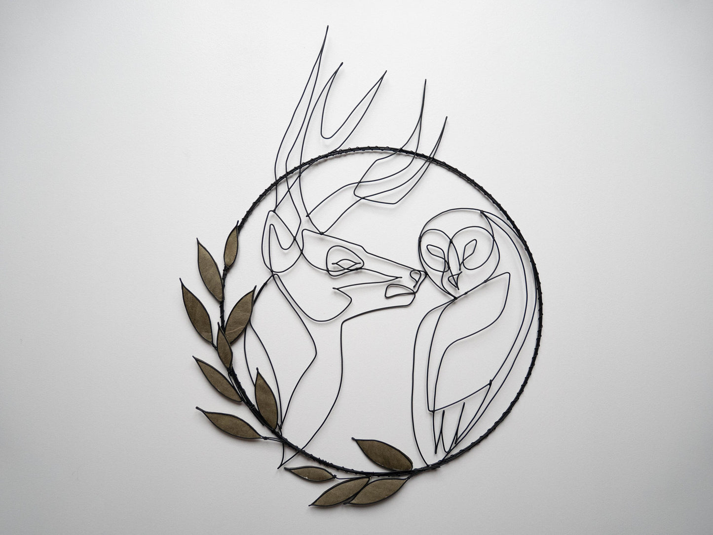 Tête de cerf en métal, chouette en métal, décoration murale en fil de fer, couronne décorative, citation fil de fer personnalisée, sculpture