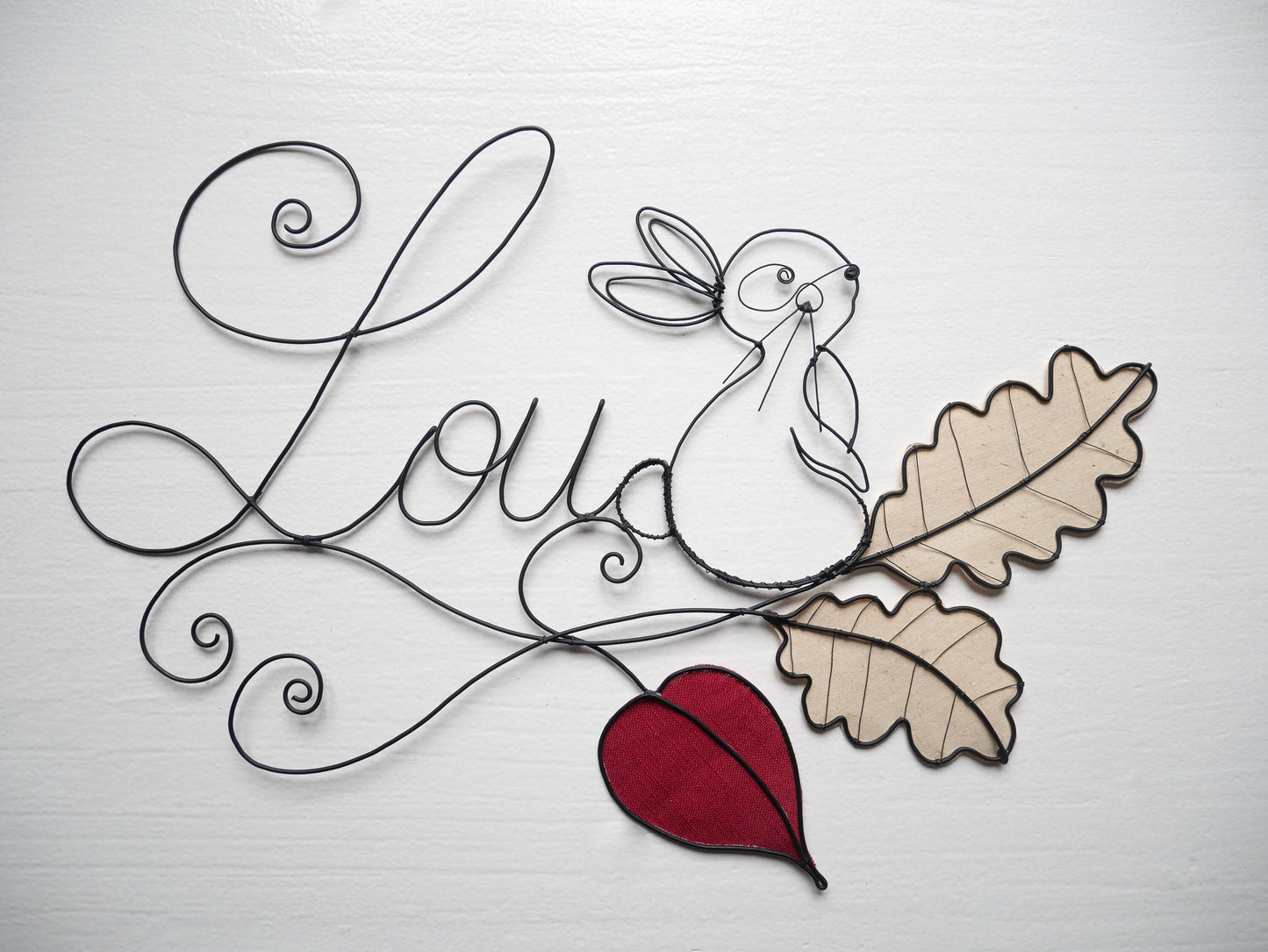 Prénom fil de fer personnalisable, Jade, prénom avec lapin, décoration murale chambre d'enfant, fil de fer recuit, plaque de porte bébé