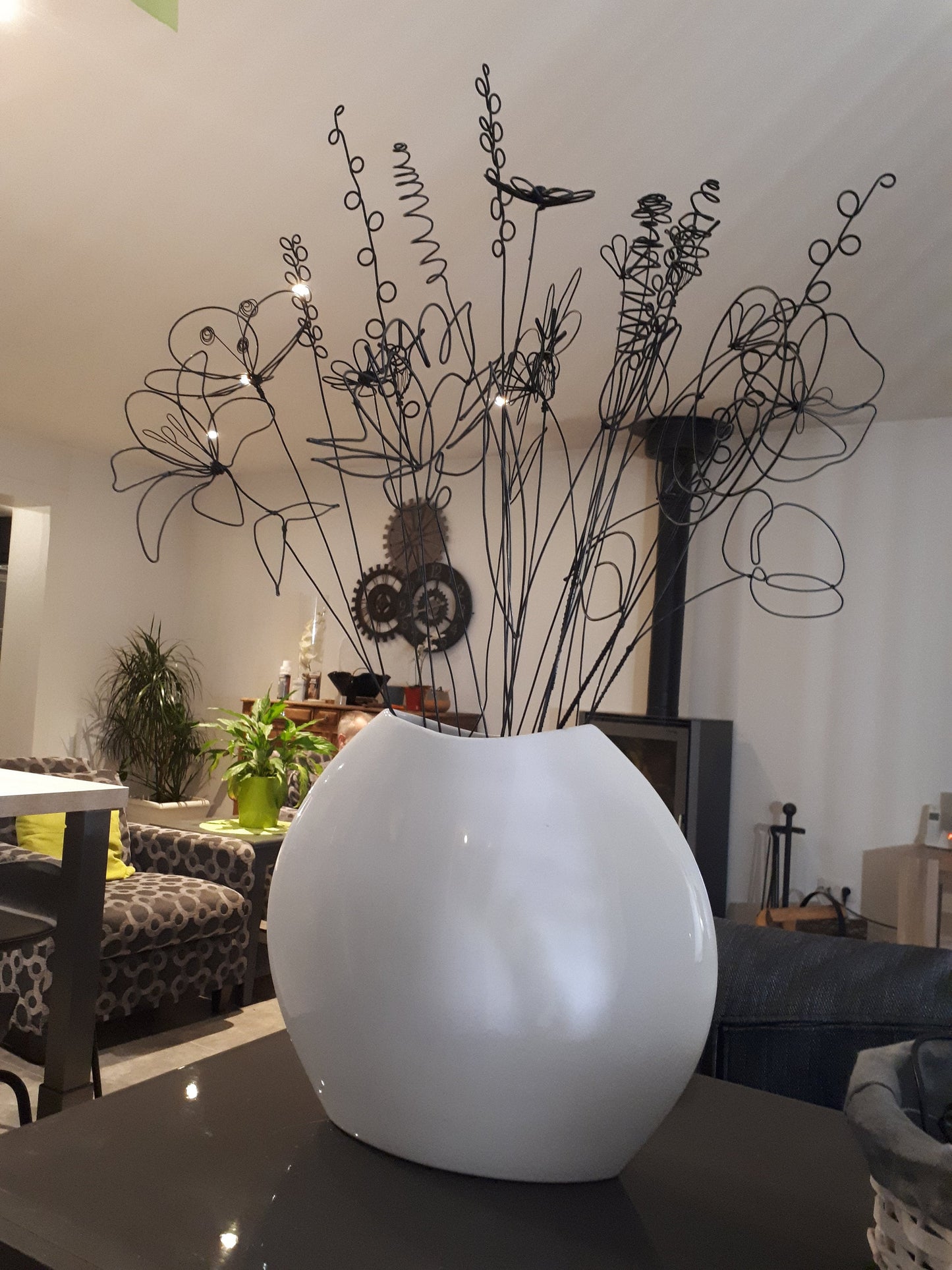 Bouquet 20 fleurs 2D & 3D en fil de fer recuit, fleur artificielle, décoration floral, déco bohème nature, coquelicot, cadeau maitresse