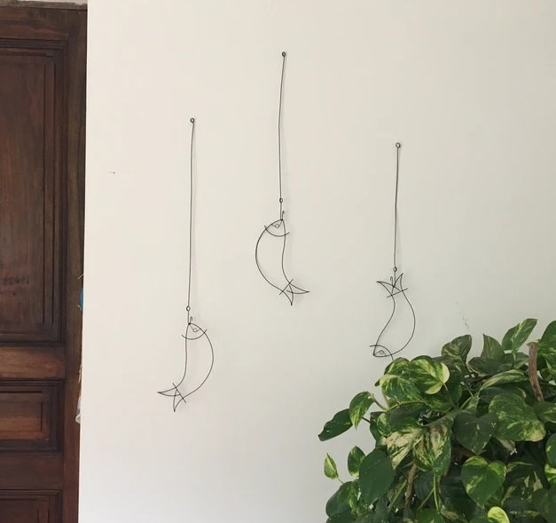 Sardines en fil de fer recuit, poisson, décoration murale marine, décoration nature, mot fil de fer, phrase murale, tendance bord de mer