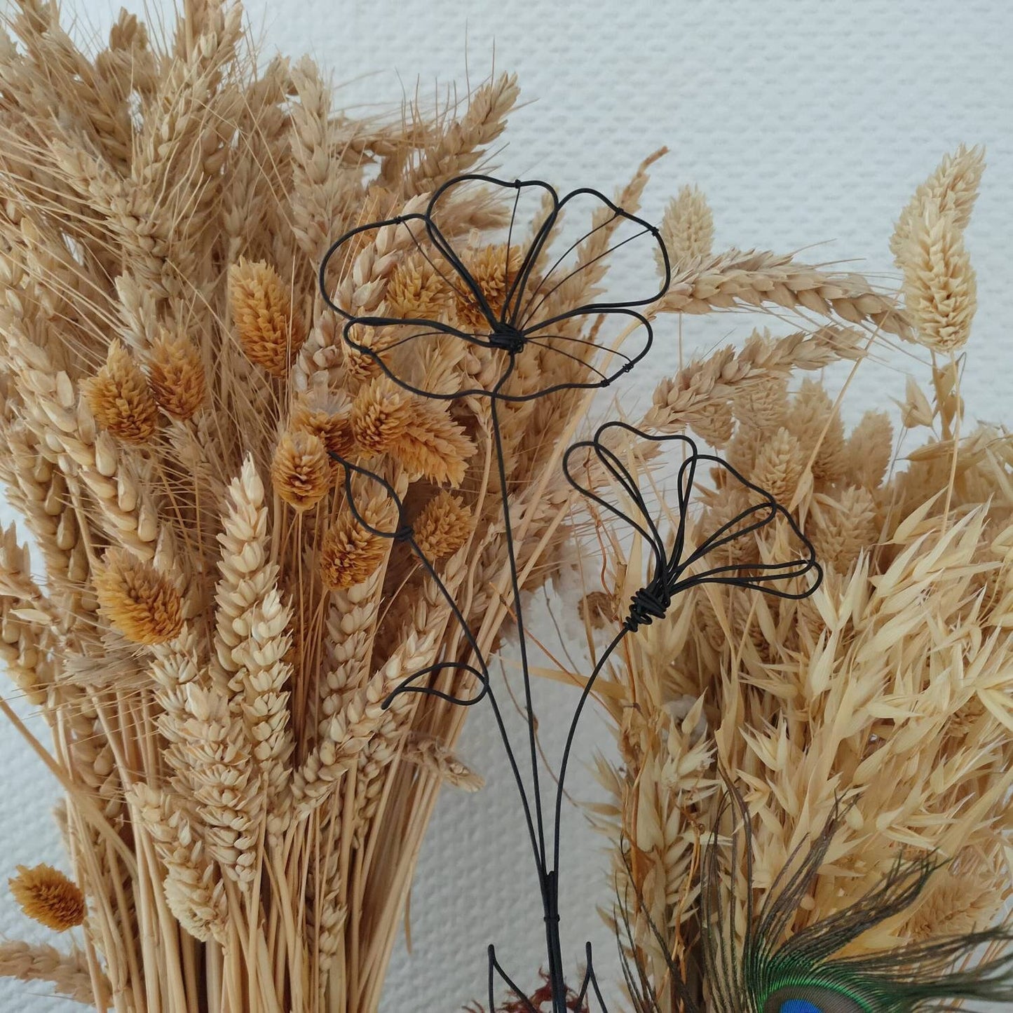 Fleur fil de fer fleur de lin, fleur en fil de fer recuit, décoration murale floral, décoration bohème nature, bouquet de fleurs, cadeau