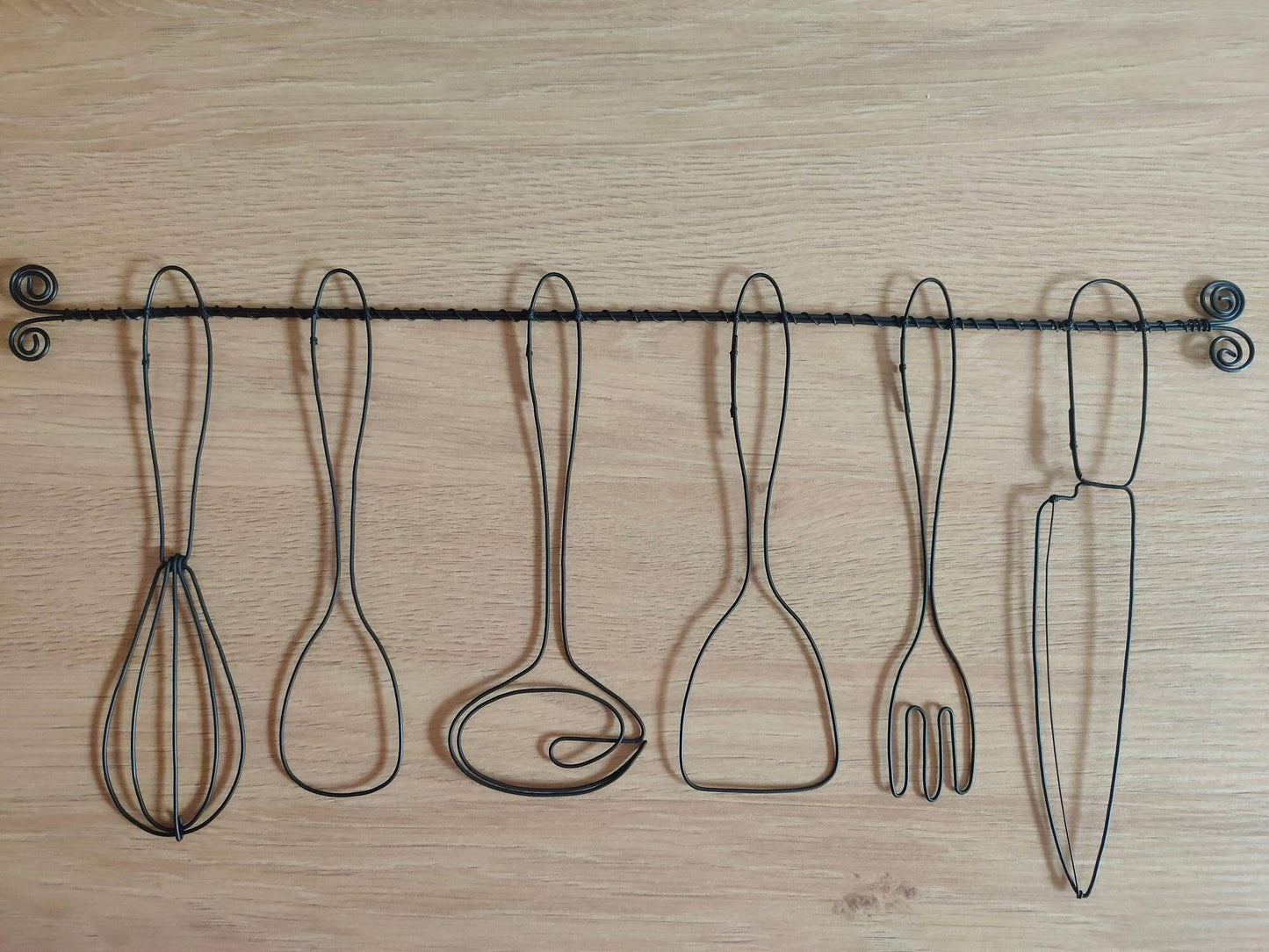 Décoration murale " Set d'ustensiles de cuisine " véritable fil de fer recuit, Restaurant, décoration murale cuisine, sculpture fil de fer