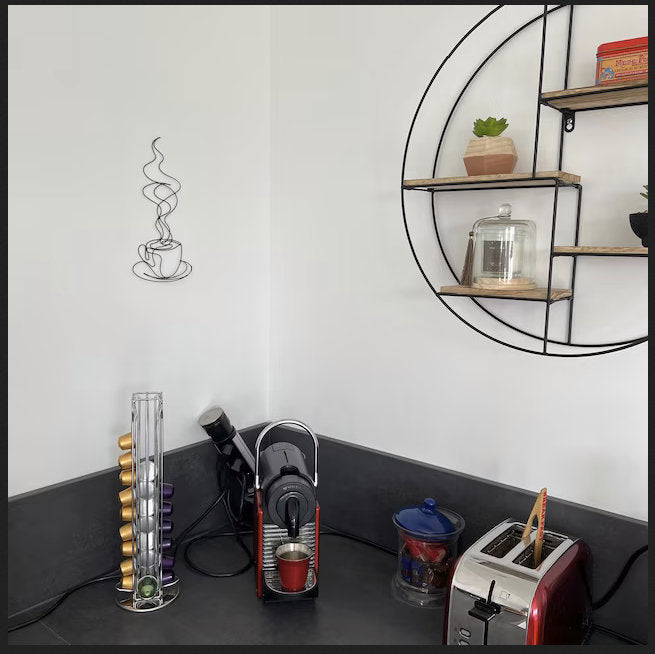 Décoration murale tasse de café ou de thé, déco véritable fil de fer recuit, Restaurant, décoration murale cuisine, sculpture métal