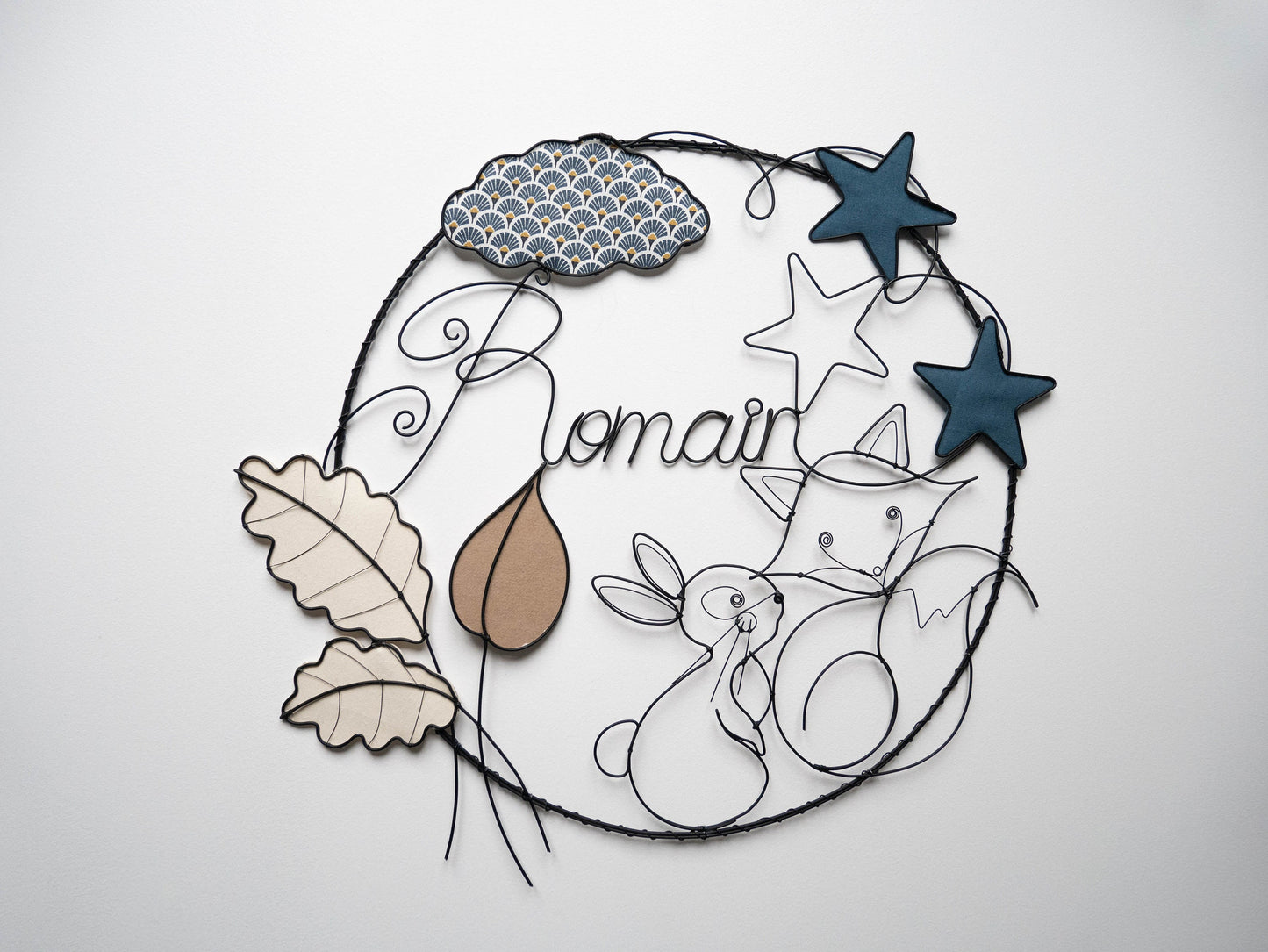 Customizable wire first name, fox first name bedroom wall decoration, baby birth gift, baby door first name, door plaque