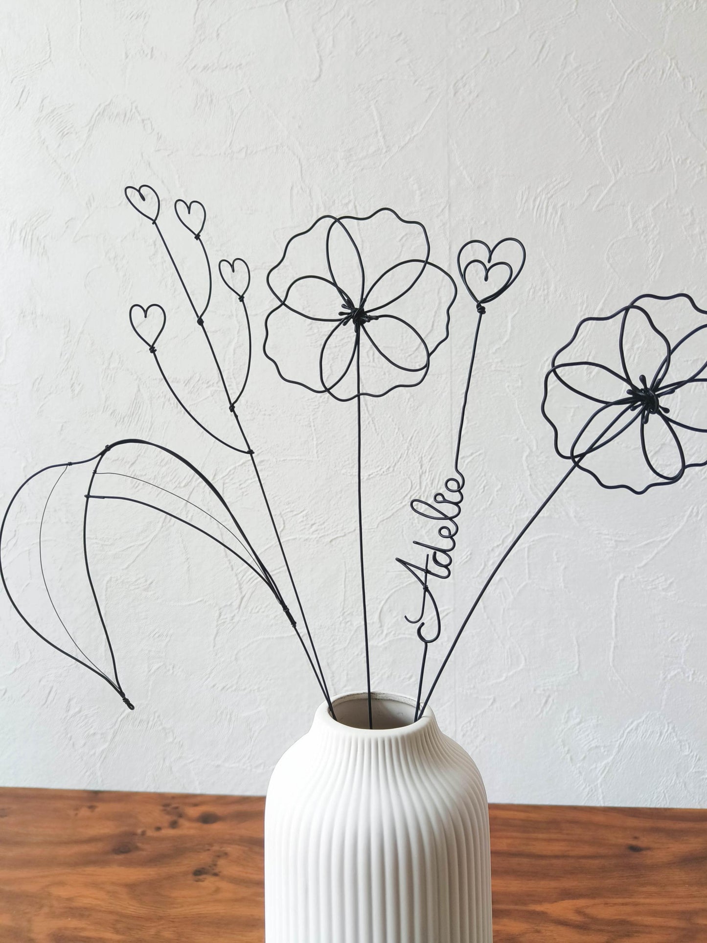Fleurs en véritable fil de fer, bouquet de fleurs personnalisées, déco de table fil de fer, prénoms personnalisés, garantie à vie, cadeau