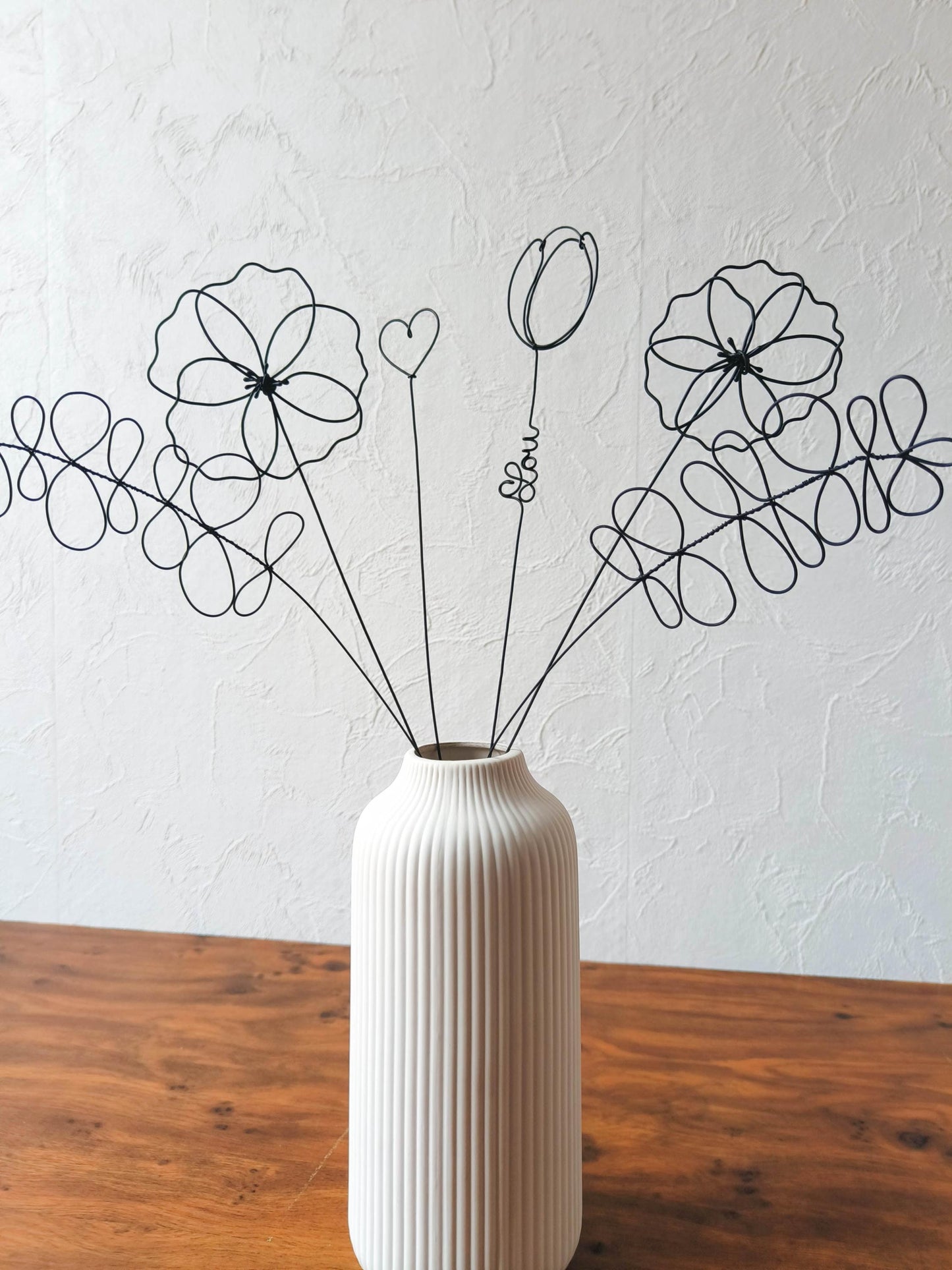 Fleurs en véritable fil de fer, bouquet de fleurs personnalisées, déco de table fil de fer, prénoms personnalisés, garantie à vie, cadeau