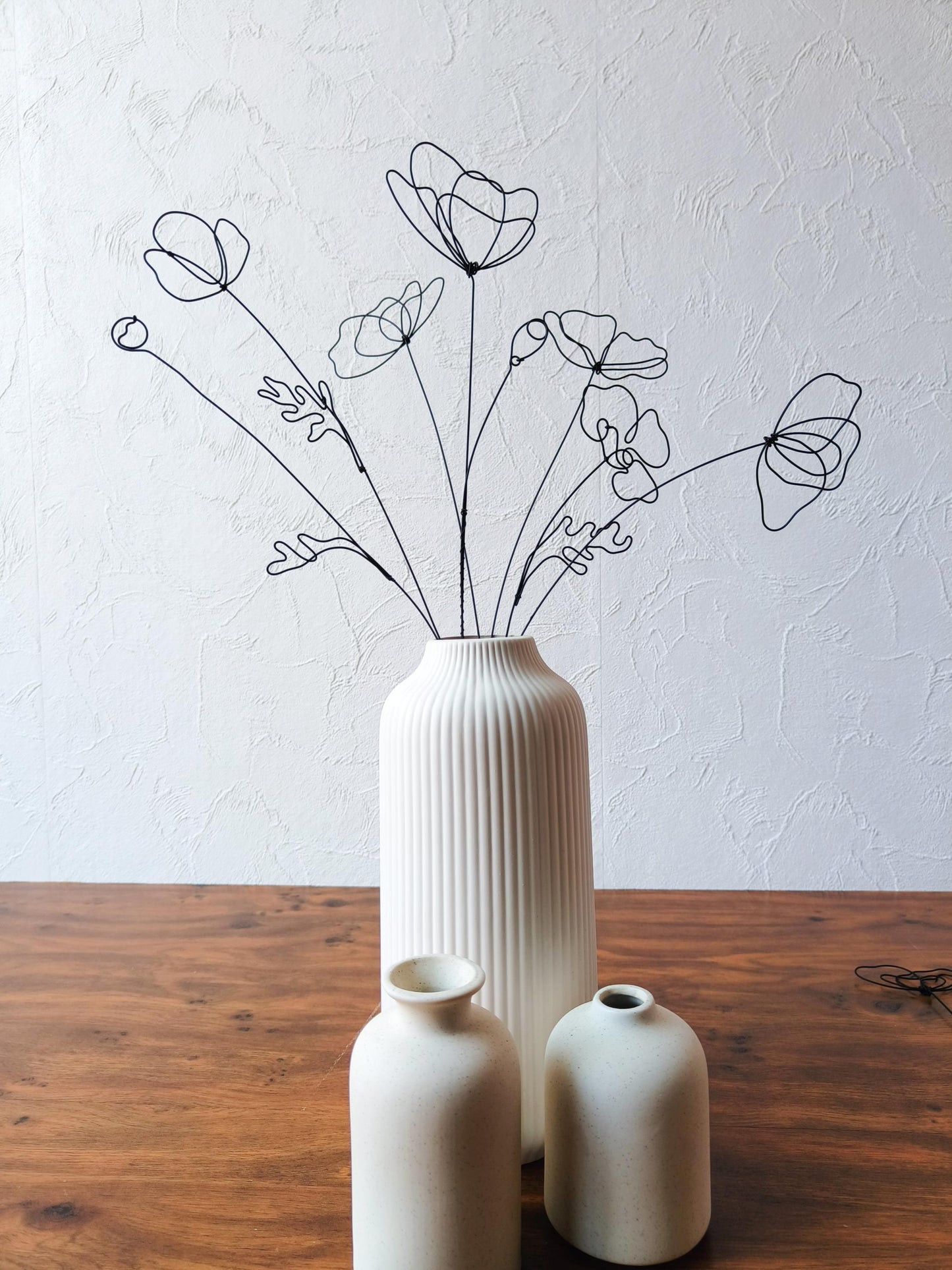 Bouquet de 7 fleurs en véritable fil de fer recuit coquelicot sauvage, décoration floral fil de fer, déco bohème nature, cadeau maitresse