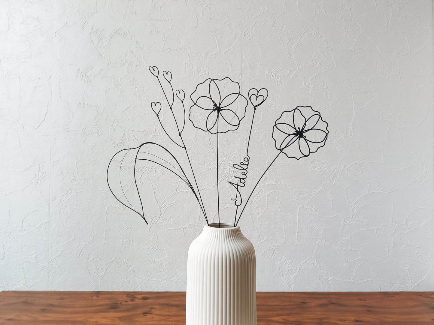 Fleurs en véritable fil de fer, bouquet de fleurs personnalisées, déco de table fil de fer, prénoms personnalisés, garantie à vie, cadeau