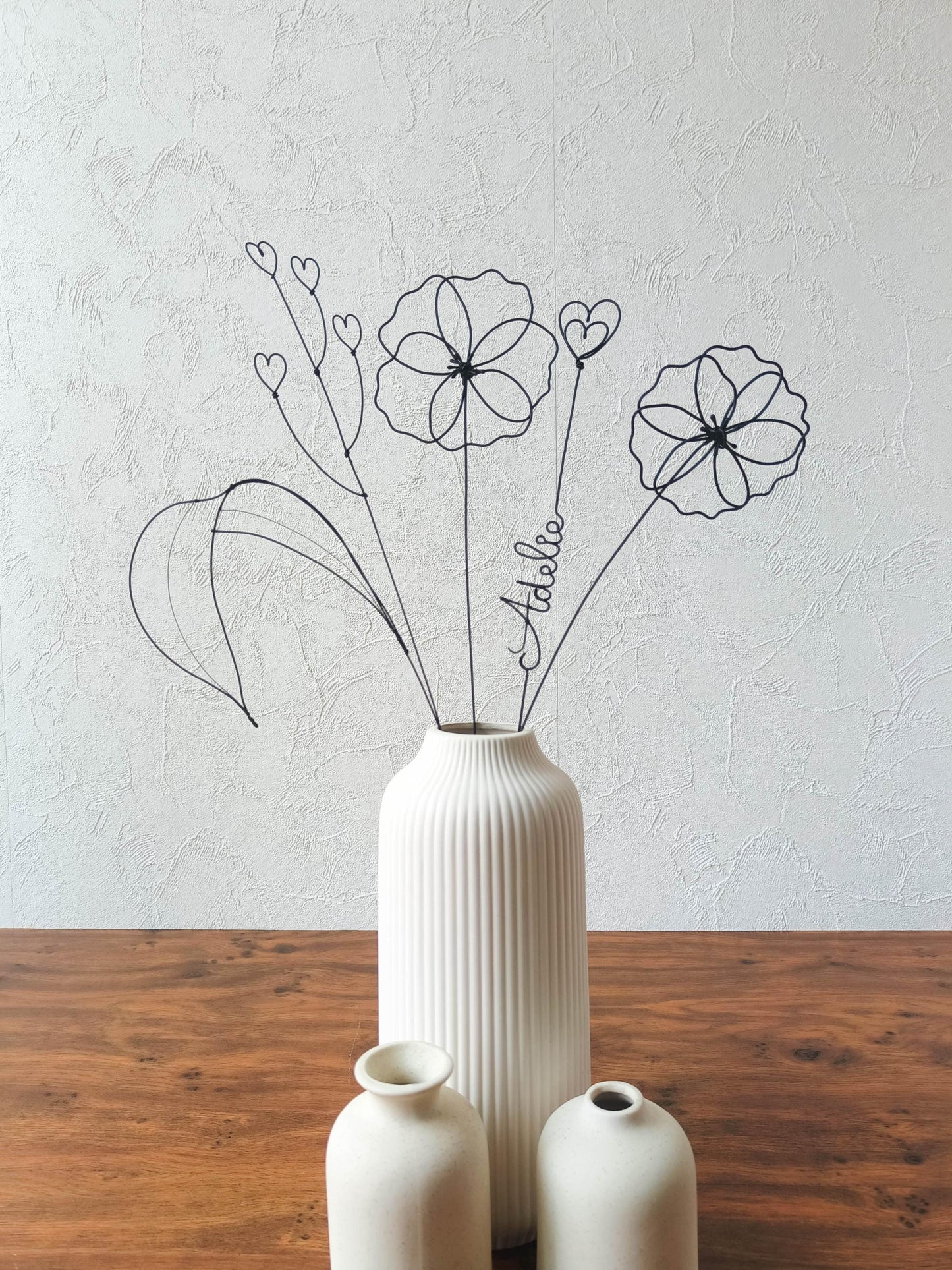 Fleurs en véritable fil de fer, bouquet de fleurs personnalisées, déco de table fil de fer, prénoms personnalisés, garantie à vie, cadeau