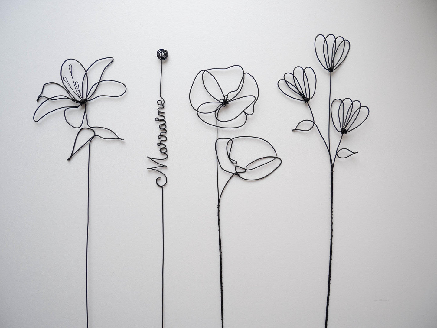 Fleurs en véritable fil de fer, bouquet de fleurs personnalisées, déco de table fil de fer, prénoms personnalisés, garantie à vie, cadeau