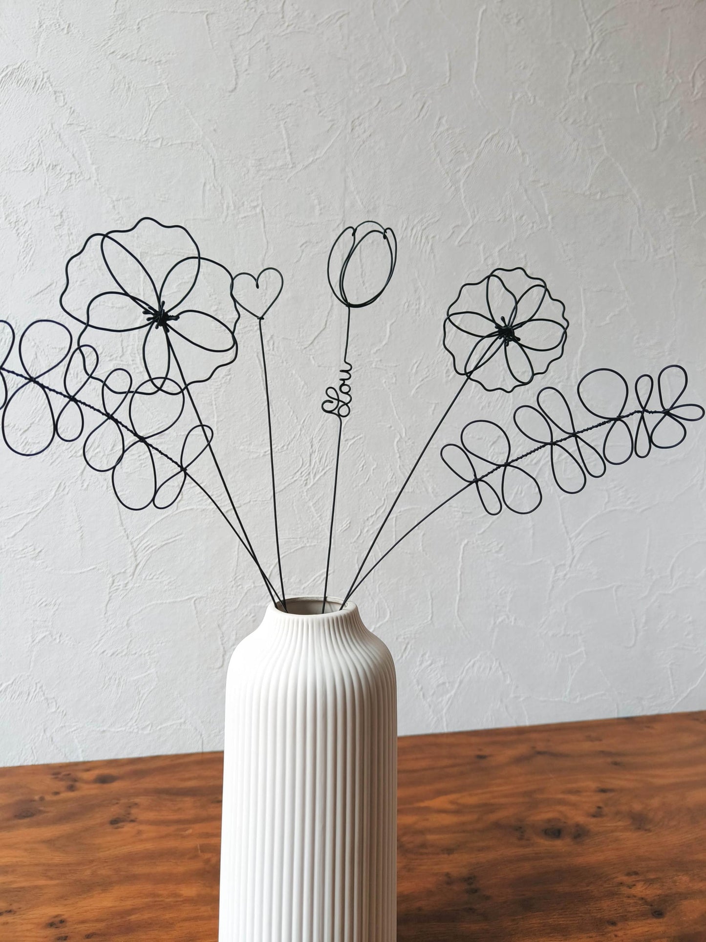 Fleurs en véritable fil de fer, bouquet de fleurs personnalisées, déco de table fil de fer, prénoms personnalisés, garantie à vie, cadeau