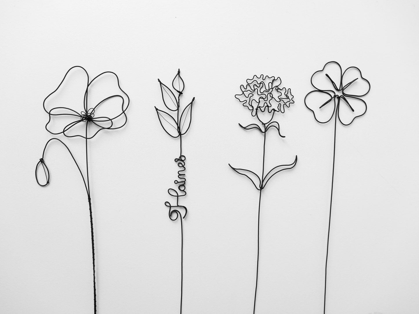 Fleurs en véritable fil de fer, bouquet de fleurs personnalisées, déco de table fil de fer, prénoms personnalisés, garantie à vie, cadeau