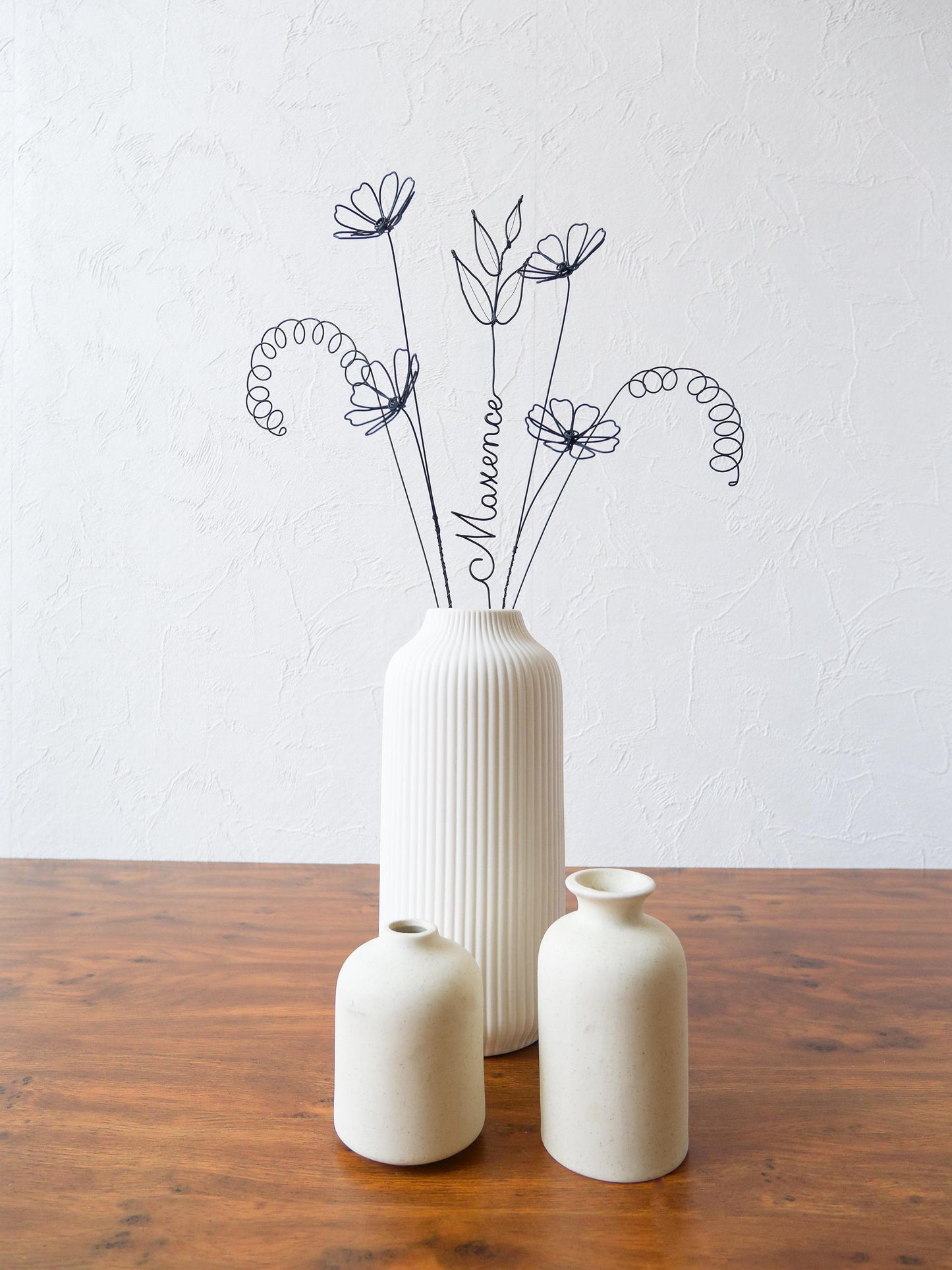 Fleurs en véritable fil de fer, bouquet de fleurs personnalisées, déco de table fil de fer, prénoms personnalisés, garantie à vie, cadeau