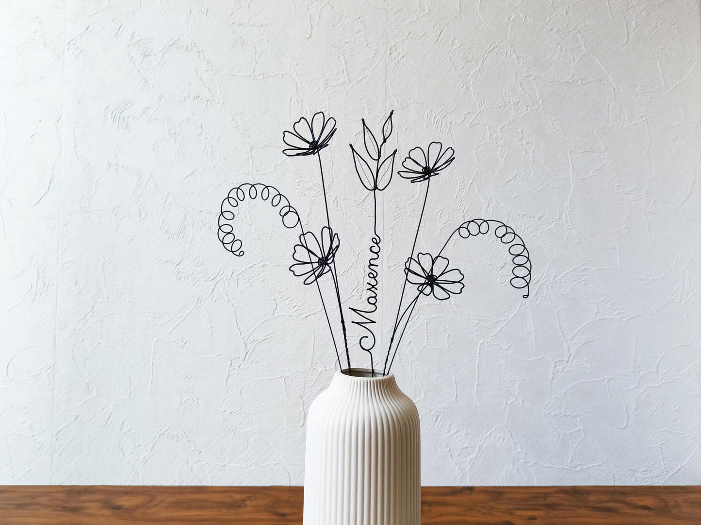 Fleurs en véritable fil de fer, bouquet de fleurs personnalisées, déco de table fil de fer, prénoms personnalisés, garantie à vie, cadeau