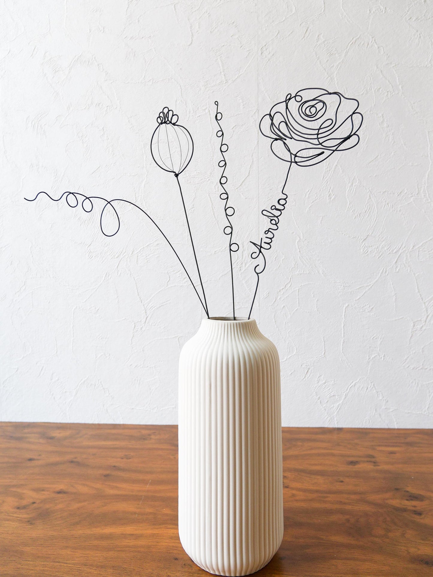 Fleurs en véritable fil de fer, bouquet de fleurs personnalisées, déco de table fil de fer, prénoms personnalisés, garantie à vie, cadeau