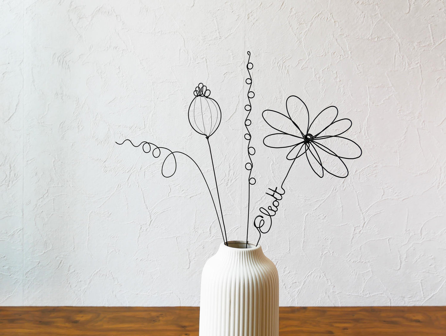 Fleurs en véritable fil de fer, bouquet de fleurs personnalisées, déco de table fil de fer, prénoms personnalisés, garantie à vie, cadeau