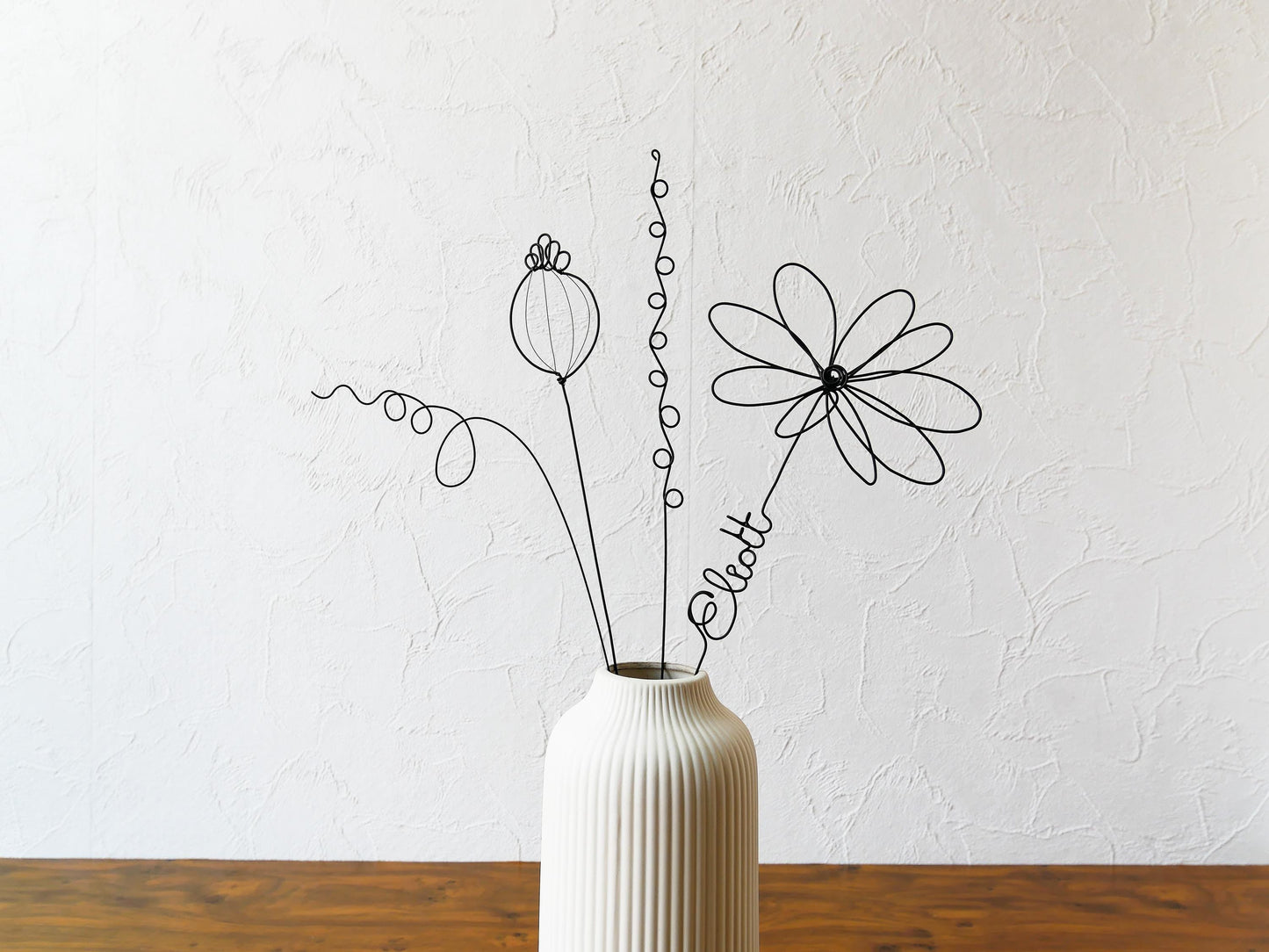 Fleurs en véritable fil de fer, bouquet de fleurs personnalisées, déco de table fil de fer, prénoms personnalisés, garantie à vie, cadeau