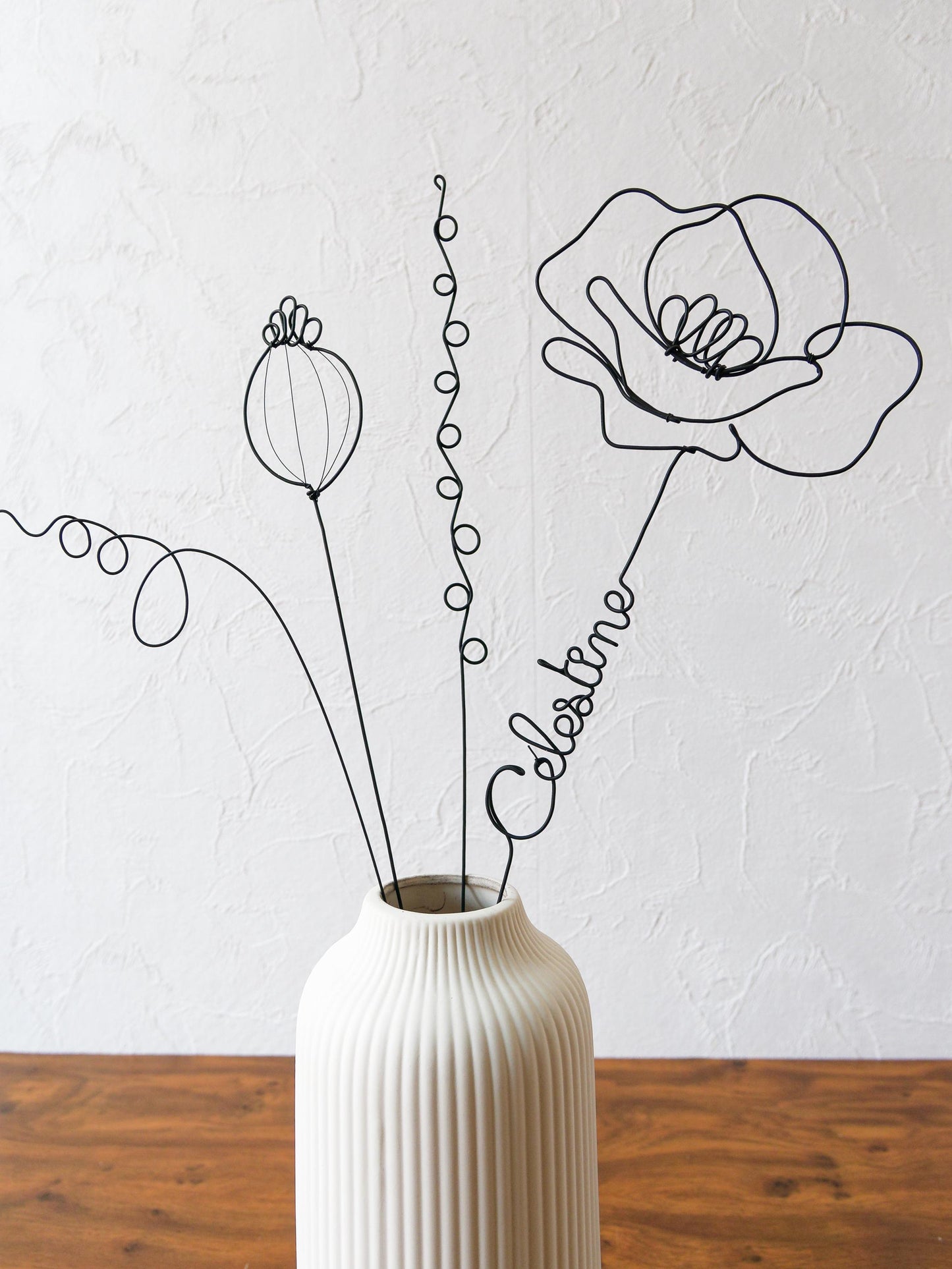 Fleurs en véritable fil de fer, bouquet de fleurs personnalisées, déco de table fil de fer, prénoms personnalisés, garantie à vie, cadeau