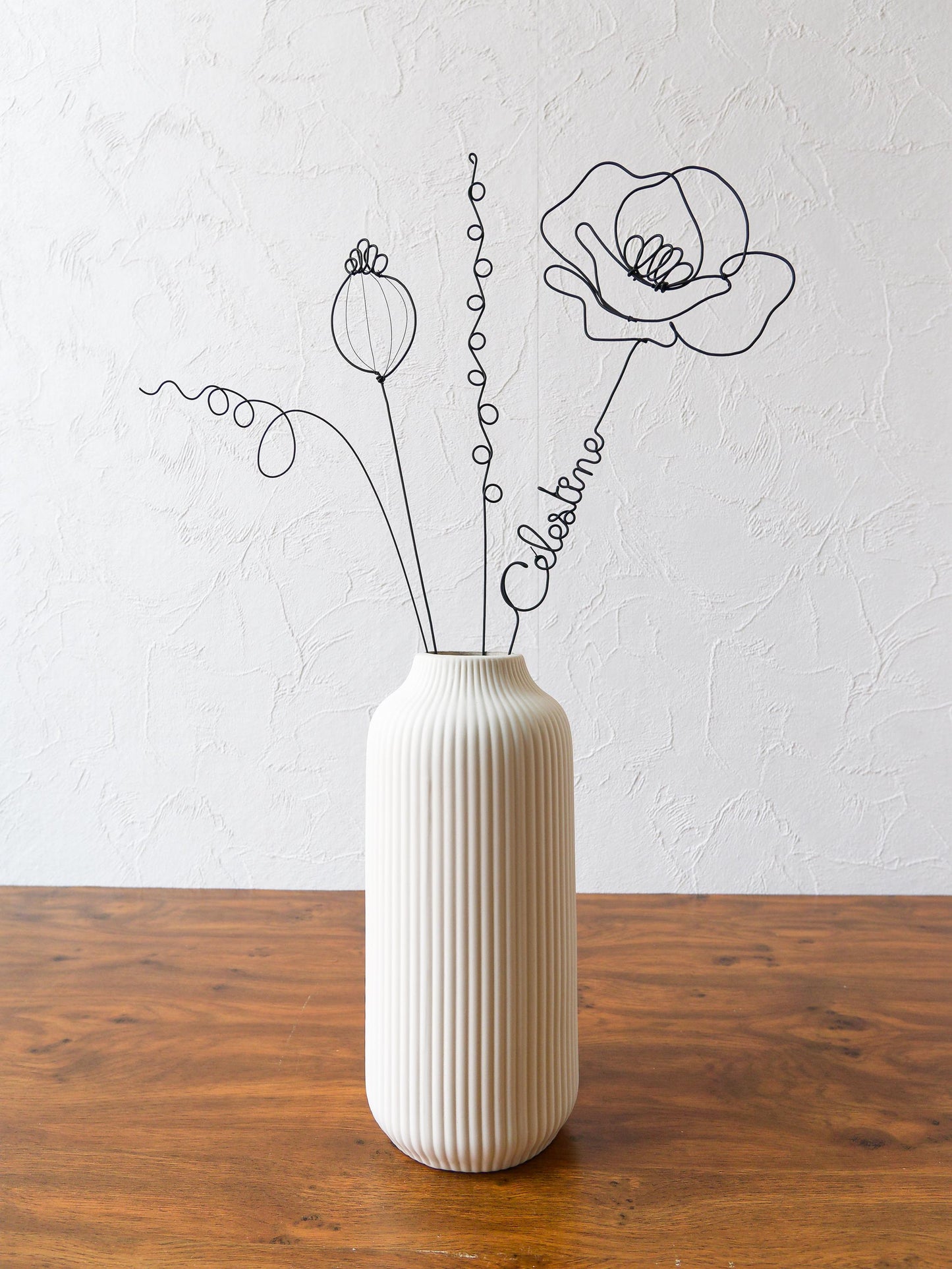 Fleurs en véritable fil de fer, bouquet de fleurs personnalisées, déco de table fil de fer, prénoms personnalisés, garantie à vie, cadeau