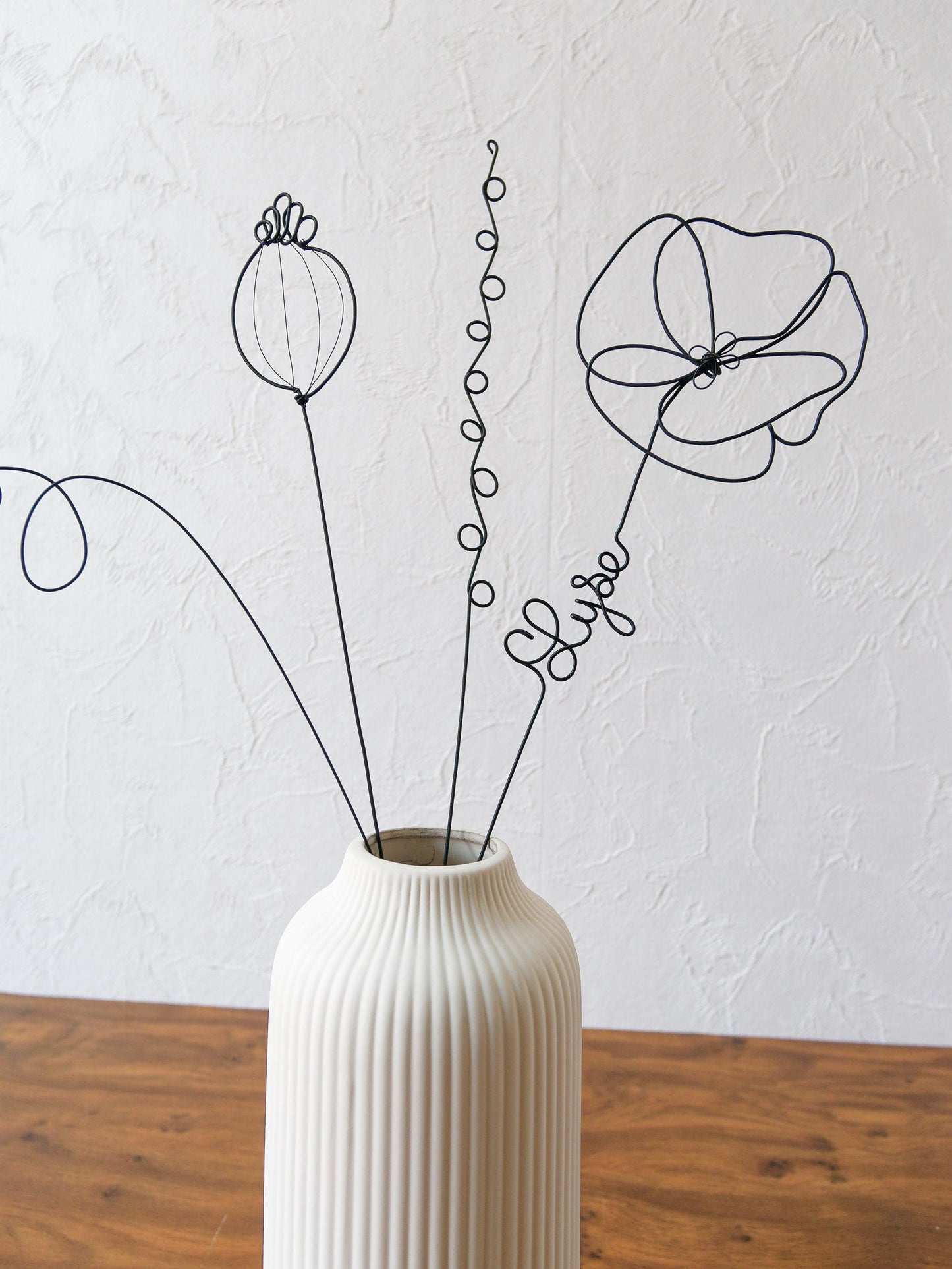 Fleurs en véritable fil de fer, bouquet de fleurs personnalisées, déco de table fil de fer, prénoms personnalisés, garantie à vie, cadeau