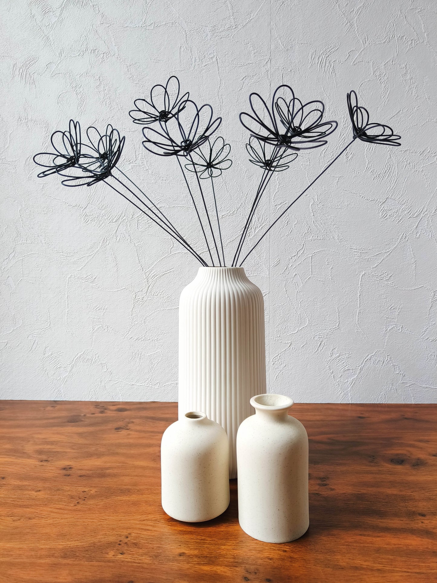 Bouquet de 11 fleurs en fil de fer recuit marguerite, décoration fleurs séchées, vase floral , déco bohème nature, capucine, pâquerette