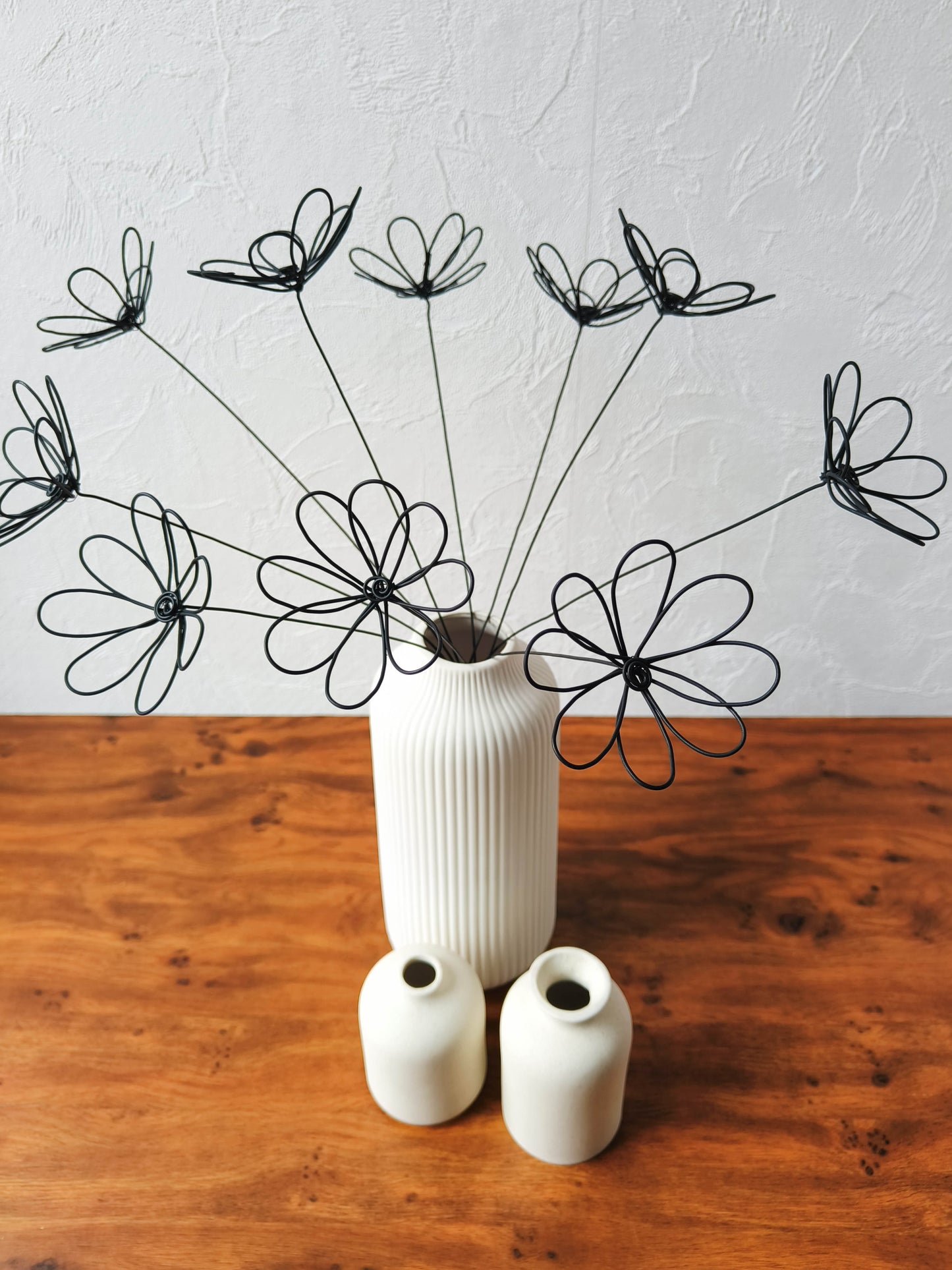 Bouquet de 11 fleurs en fil de fer recuit marguerite, décoration fleurs séchées, vase floral , déco bohème nature, capucine, pâquerette
