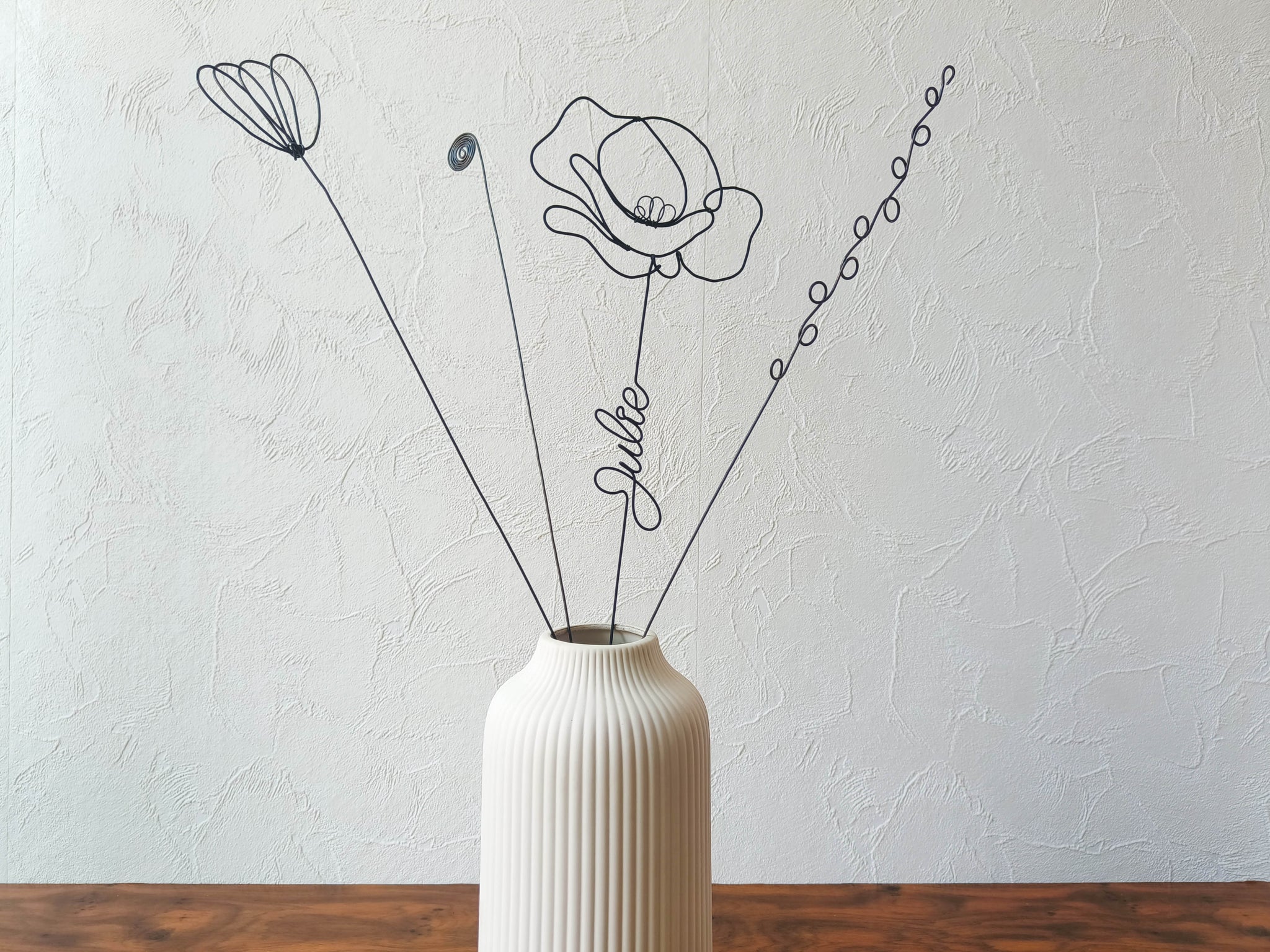 Customizable Name in Genuine Wire, Annealed Wire Poppy, Personalized Flower, Wall Decoration, Wire Flower, Poppy