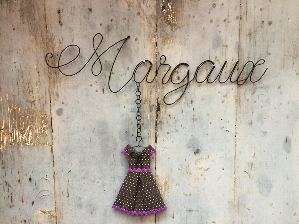 Customizable wire child first name, Margaux first name, origami dress, child bedroom wall decoration, customizable gift