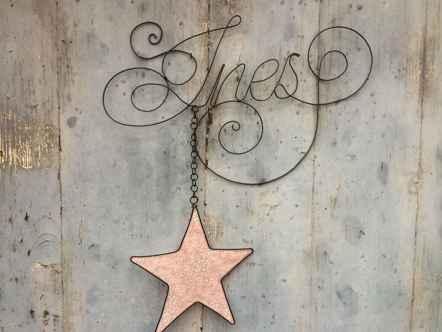 Wire first name, customizable first name with star, Ines, child's bedroom wall decoration, first name door plaque, birth gift